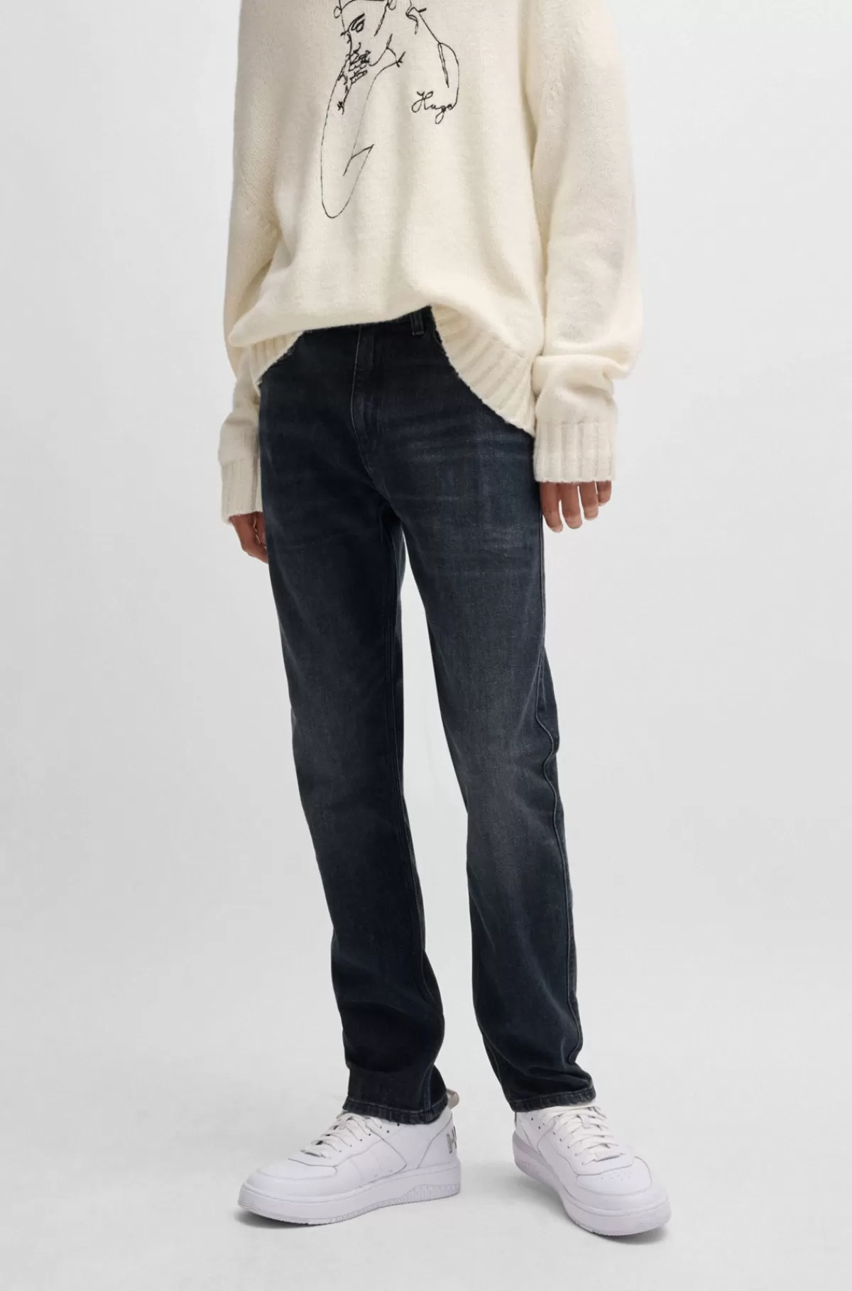 HUGO BOSS Jeans Med Slim Fit I Denim Med Stræk Og Slidt Effekt Mørkegrå Fashion