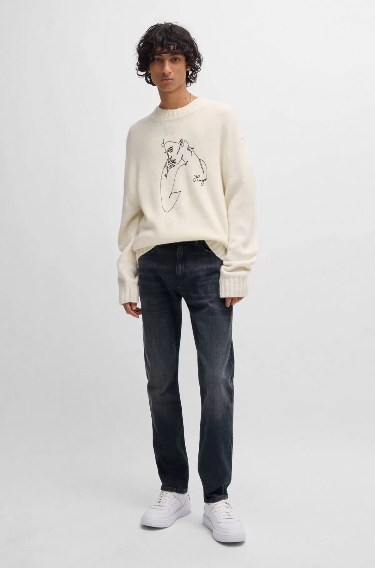 HUGO BOSS Jeans Med Slim Fit I Denim Med Stræk Og Slidt Effekt Mørkegrå Fashion
