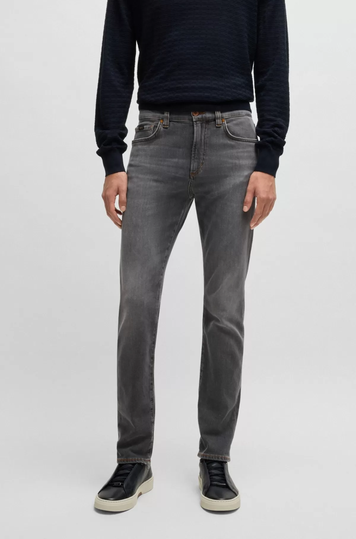 HUGO BOSS Jeans Med Slim Fit I Koksgrå Denim Med Stræk Og Kashmir Mørkegrå New