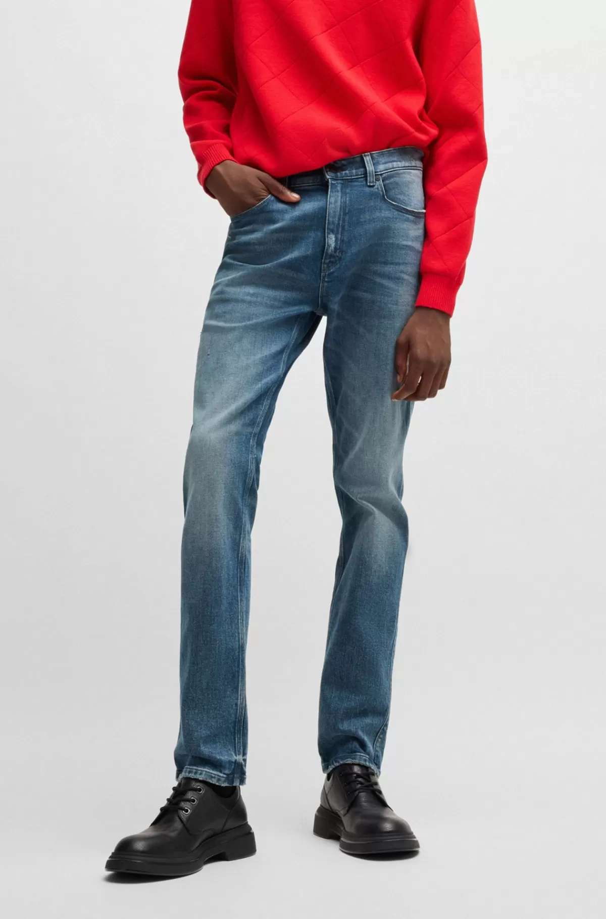 HUGO BOSS Jeans Med Slim Fit I Mellem Denim Med Stræk Og Slitage Blå Hot