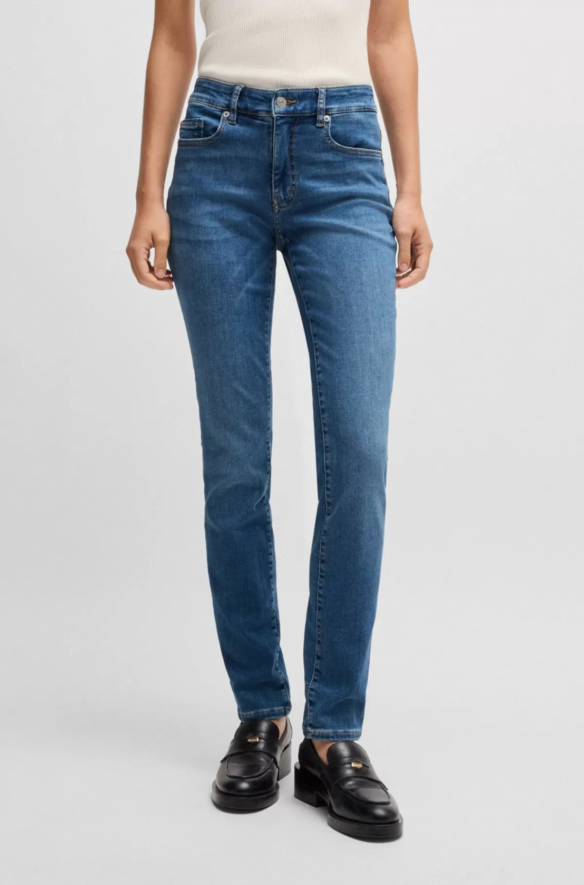 HUGO BOSS Jeans Med Slim Fit Og Ekstra Stræk I Klassisk Denim Blå Sale
