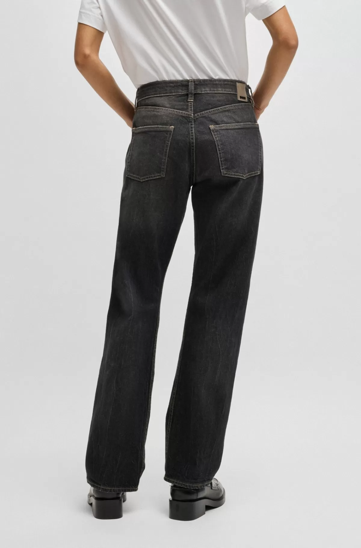 HUGO BOSS Jeans Med Straight Fit I Falmet Denim Med Behageligt Stræk Sort Cheap