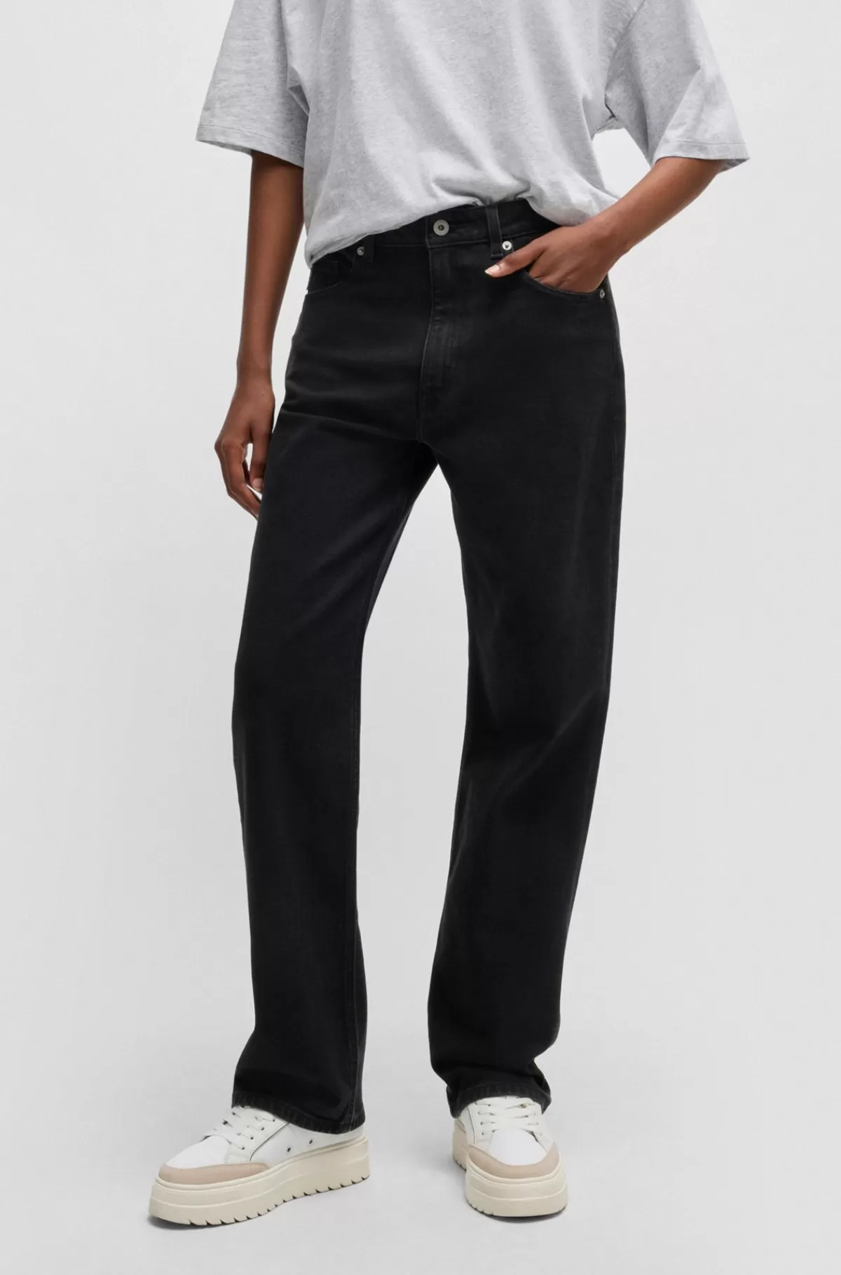 HUGO BOSS Jeans Med Straight Fit I Denim Med Stræk Sort Shop