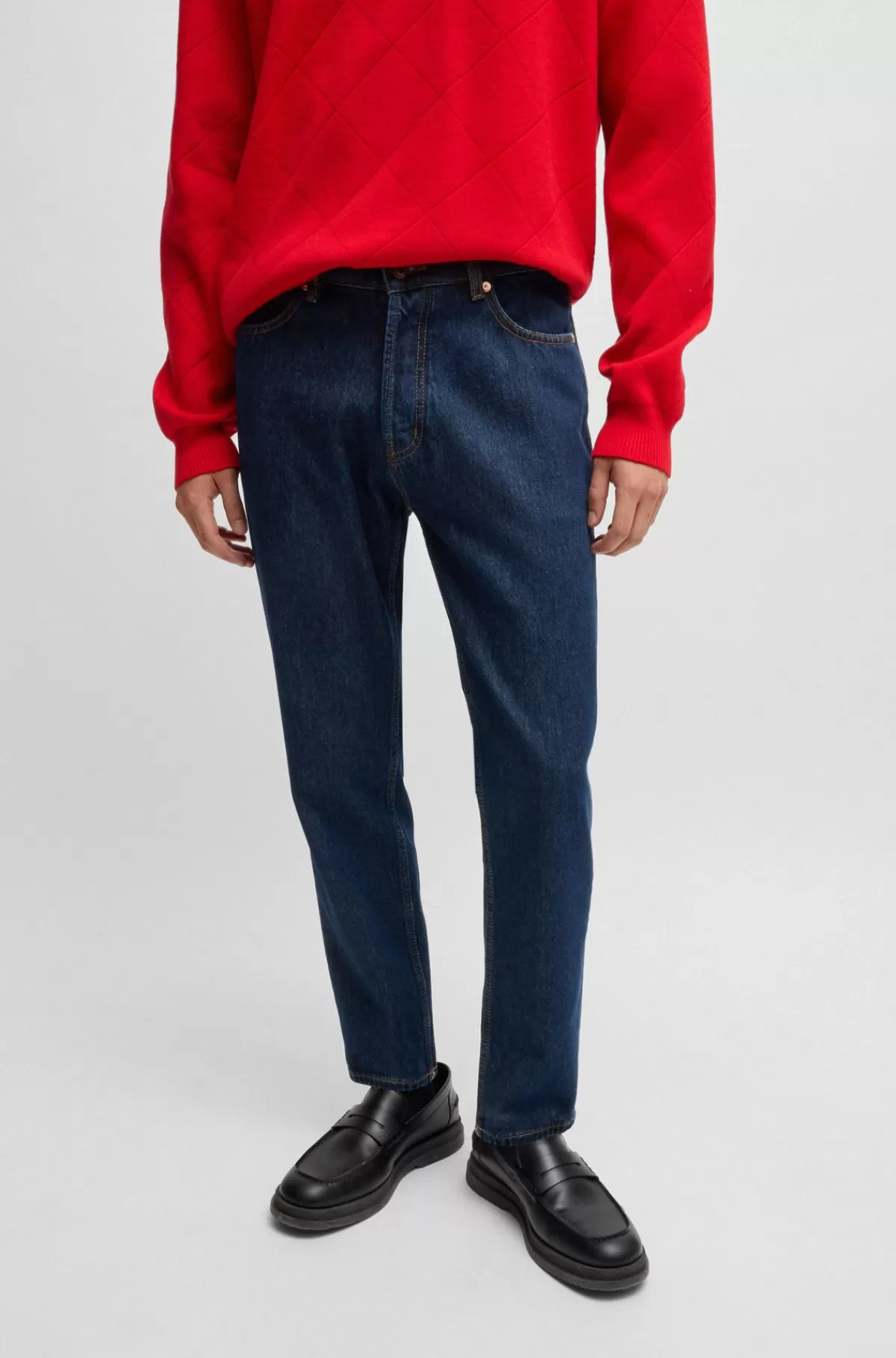 HUGO BOSS Jeans Med Tapered Fit I Denim Mørkeblå Clearance