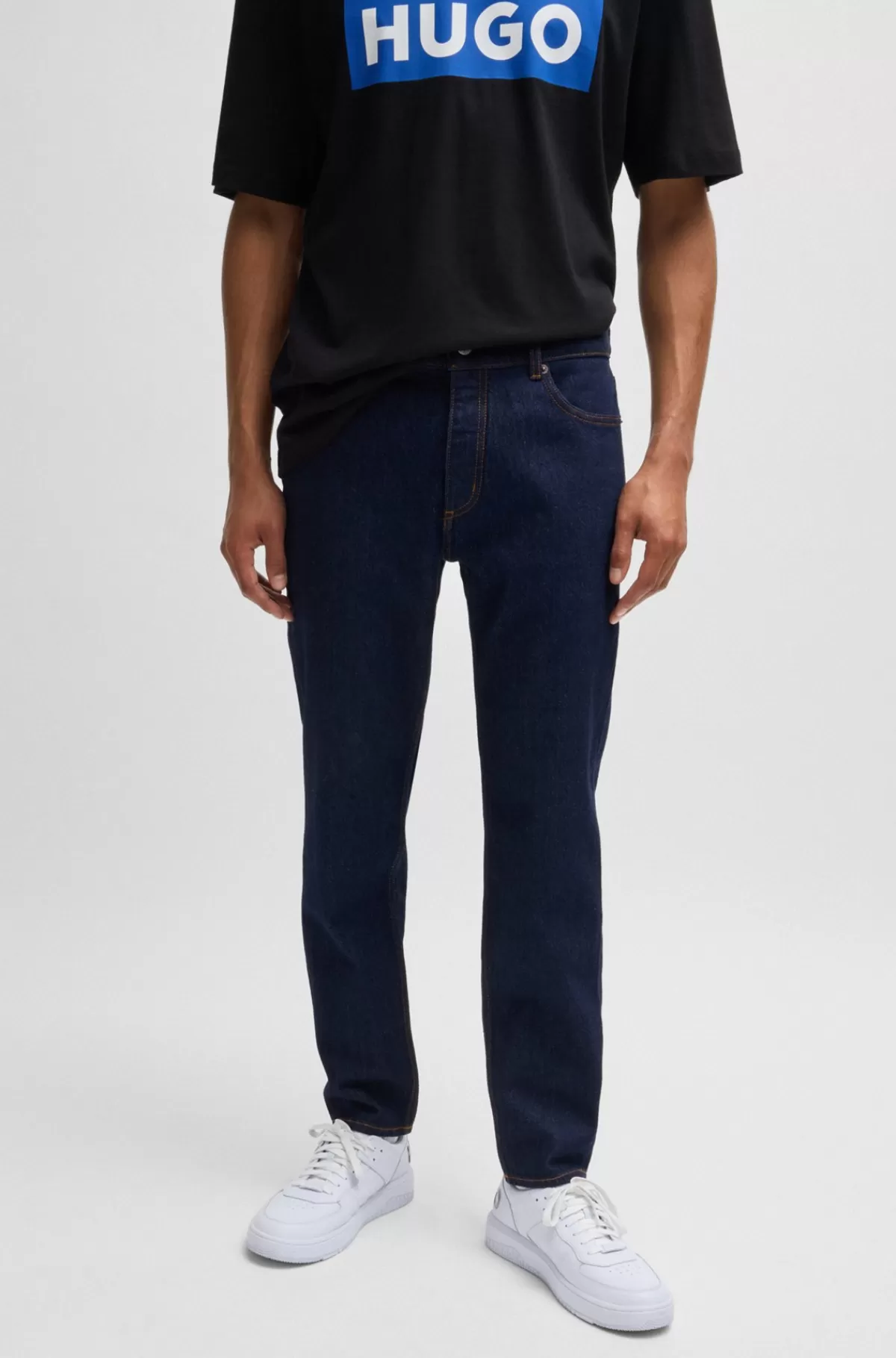 HUGO BOSS Jeans Med Tapered Fit I Denim Med Stræk Mørkeblå Cheap