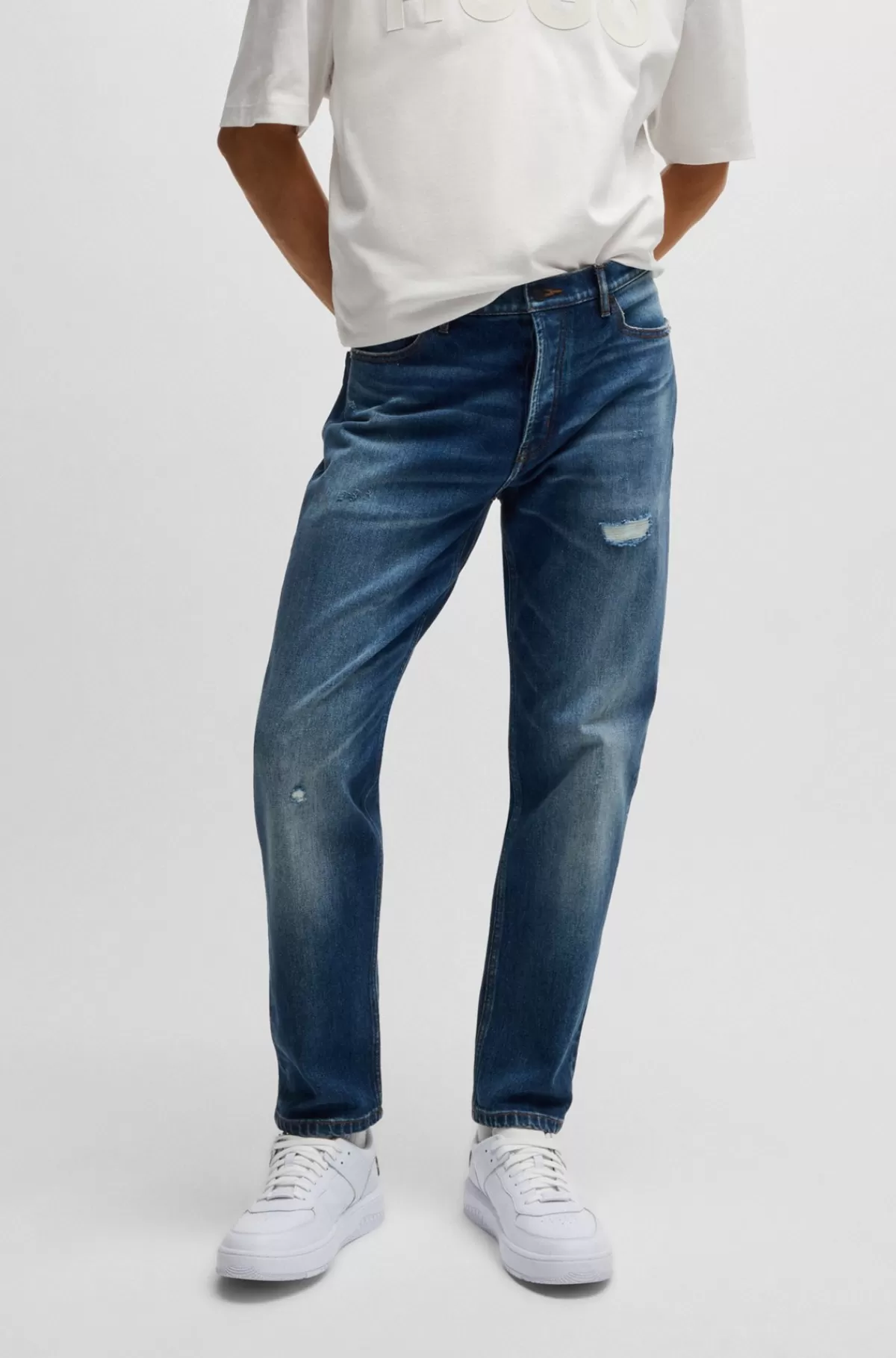 HUGO BOSS Jeans Med Tapered Fit I t Denim Med Stræk Mørkeblå Cheap