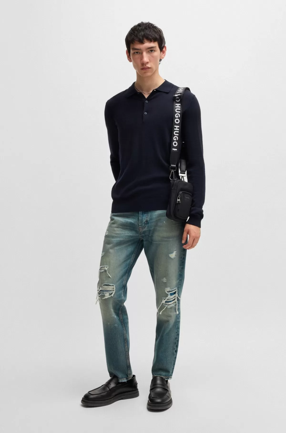 HUGO BOSS Jeans Med Tapered Fit I Slidt Denim Med Vintageeffekt Lyseblå Discount