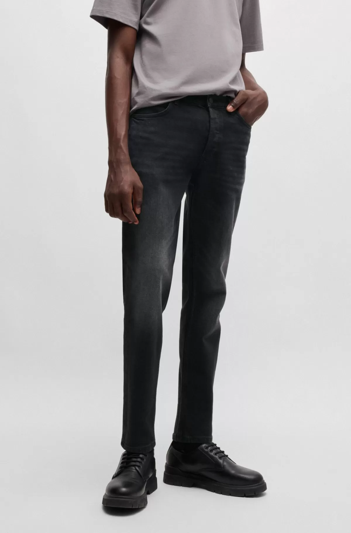 HUGO BOSS Jeans Med Tapered Fit I Denim Med Stræk Sort Best