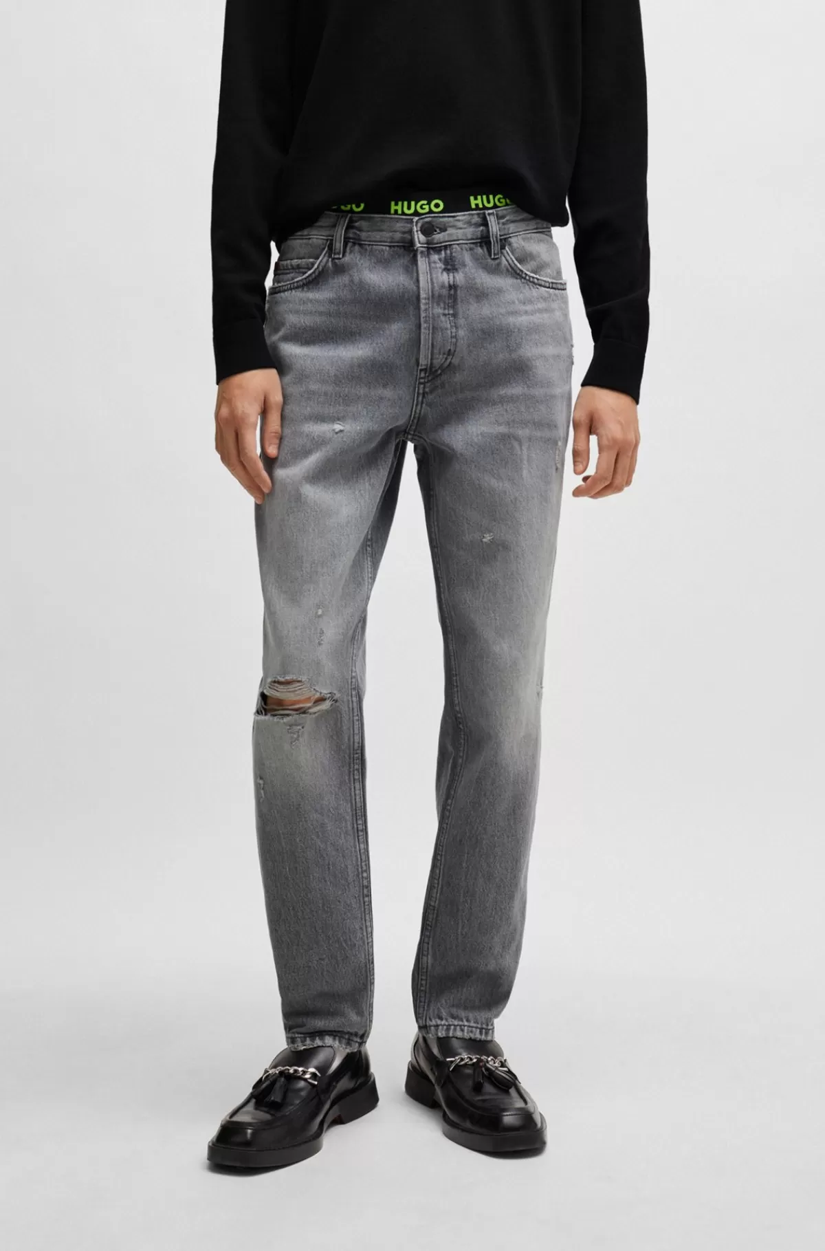 HUGO BOSS Jeans Med Tapered Fit Og Almindelig Talje I Denim Grå Best