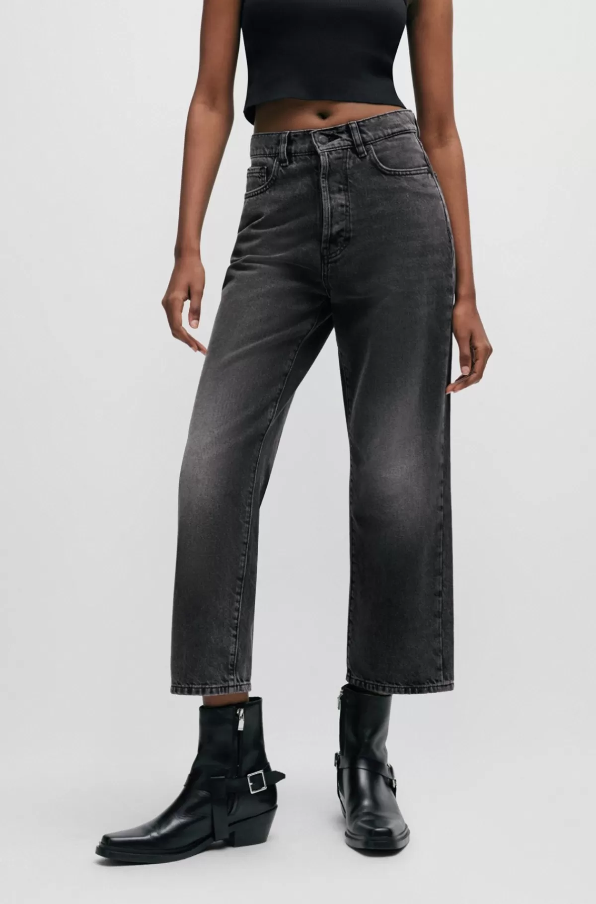 HUGO BOSS Jeans Med Vide Ben I En Moderne Pasform I Sort Denim Mørkegrå Clearance