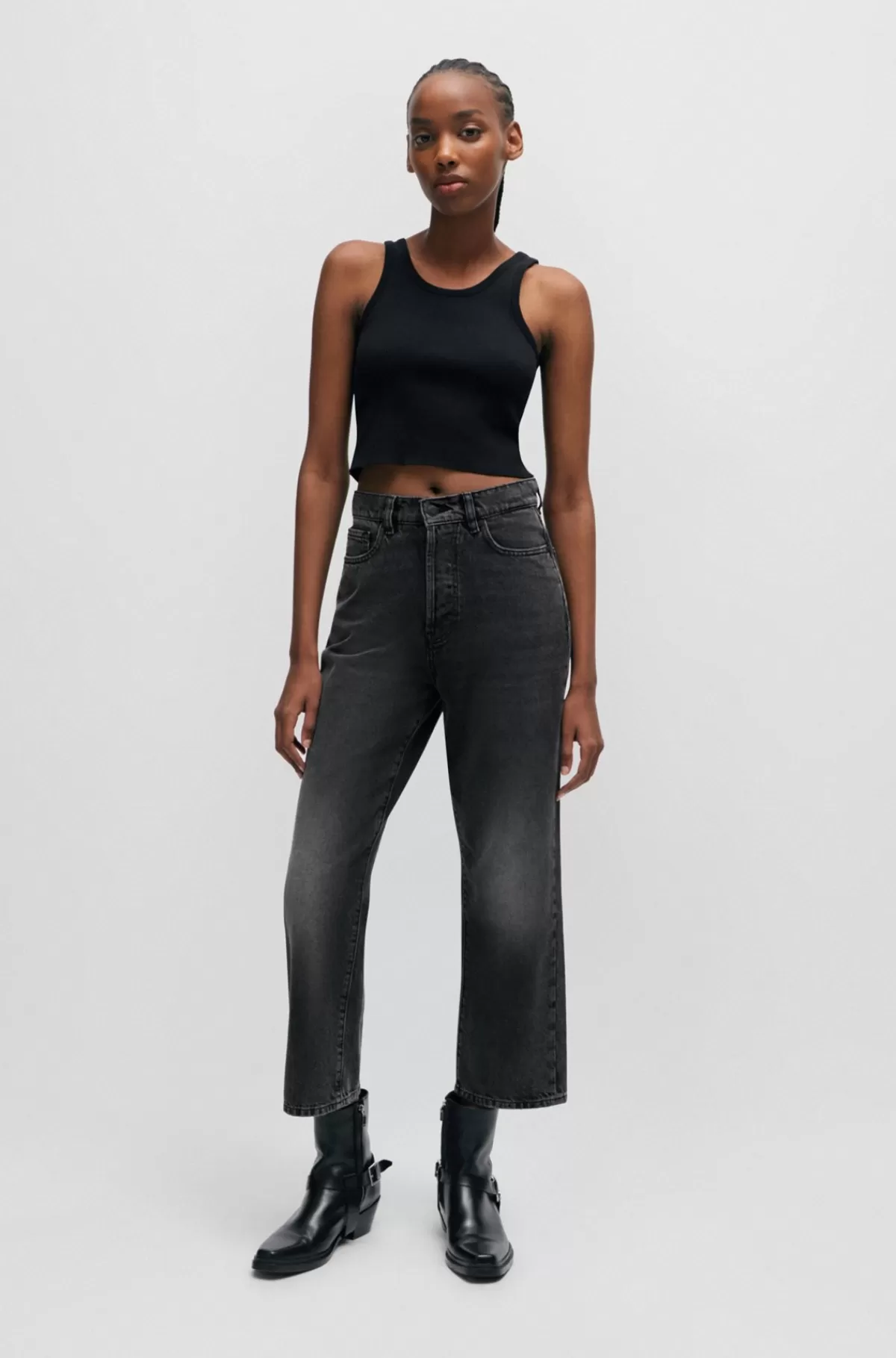HUGO BOSS Jeans Med Vide Ben I En Moderne Pasform I Sort Denim Mørkegrå Clearance