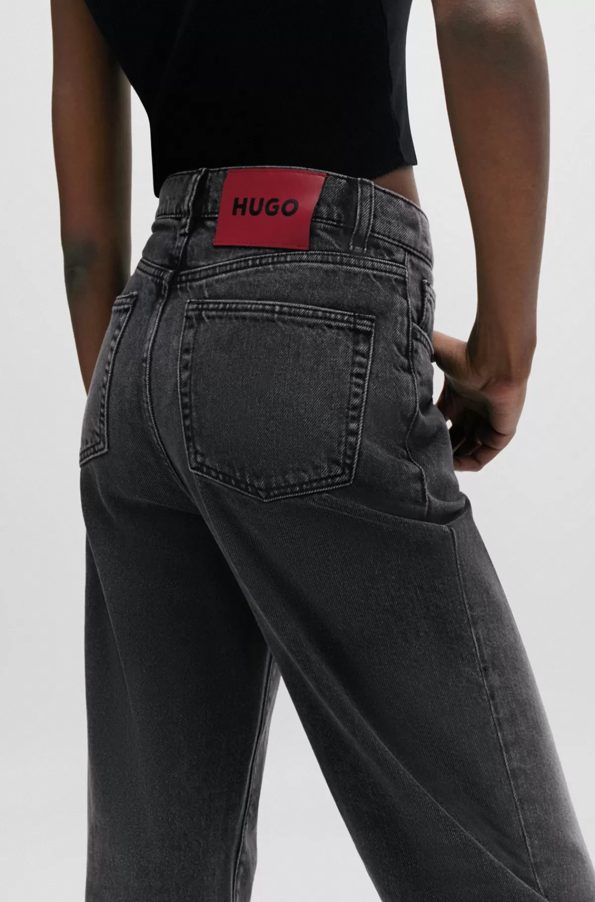 HUGO BOSS Jeans Med Vide Ben I En Moderne Pasform I Sort Denim Mørkegrå Clearance