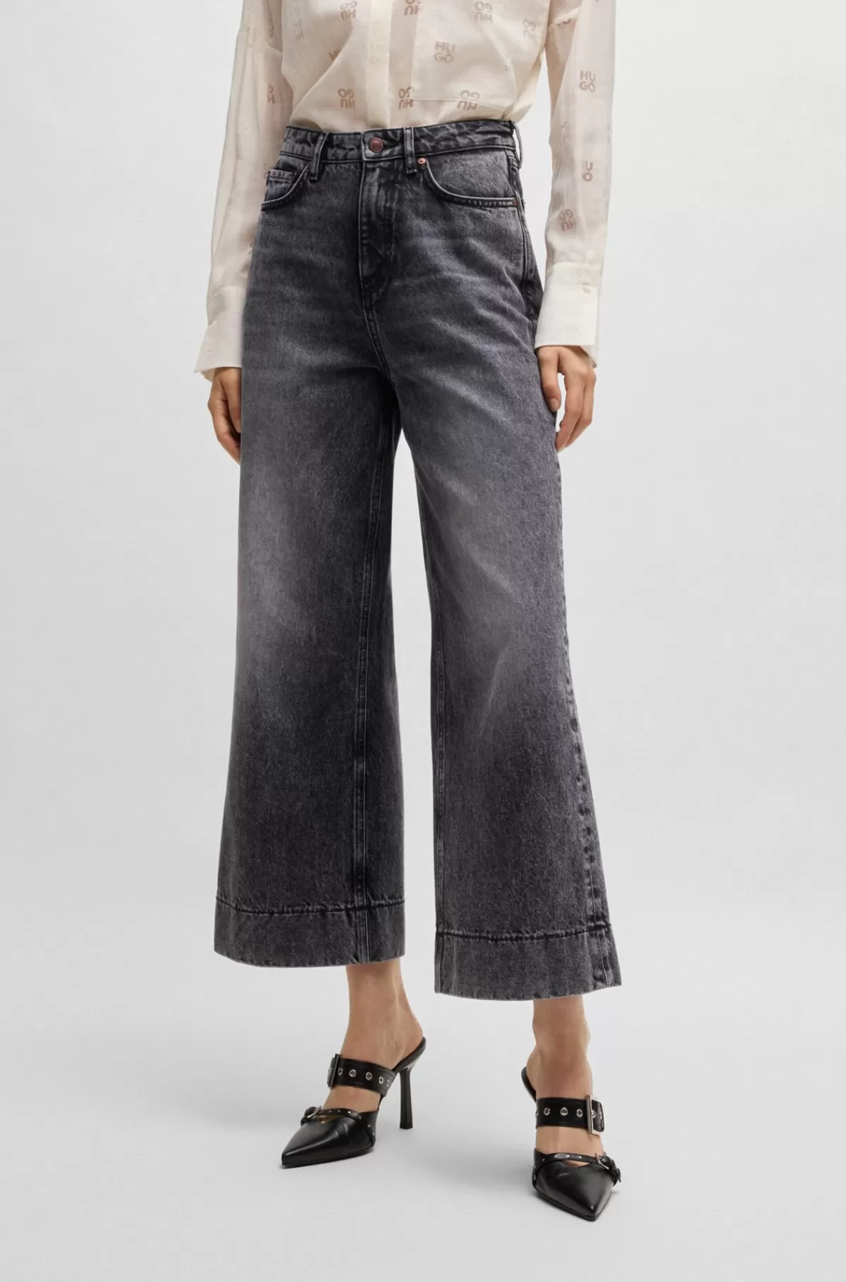 HUGO BOSS Jeans Med Vide Ben I Denim Uden Stræk Sort Cheap