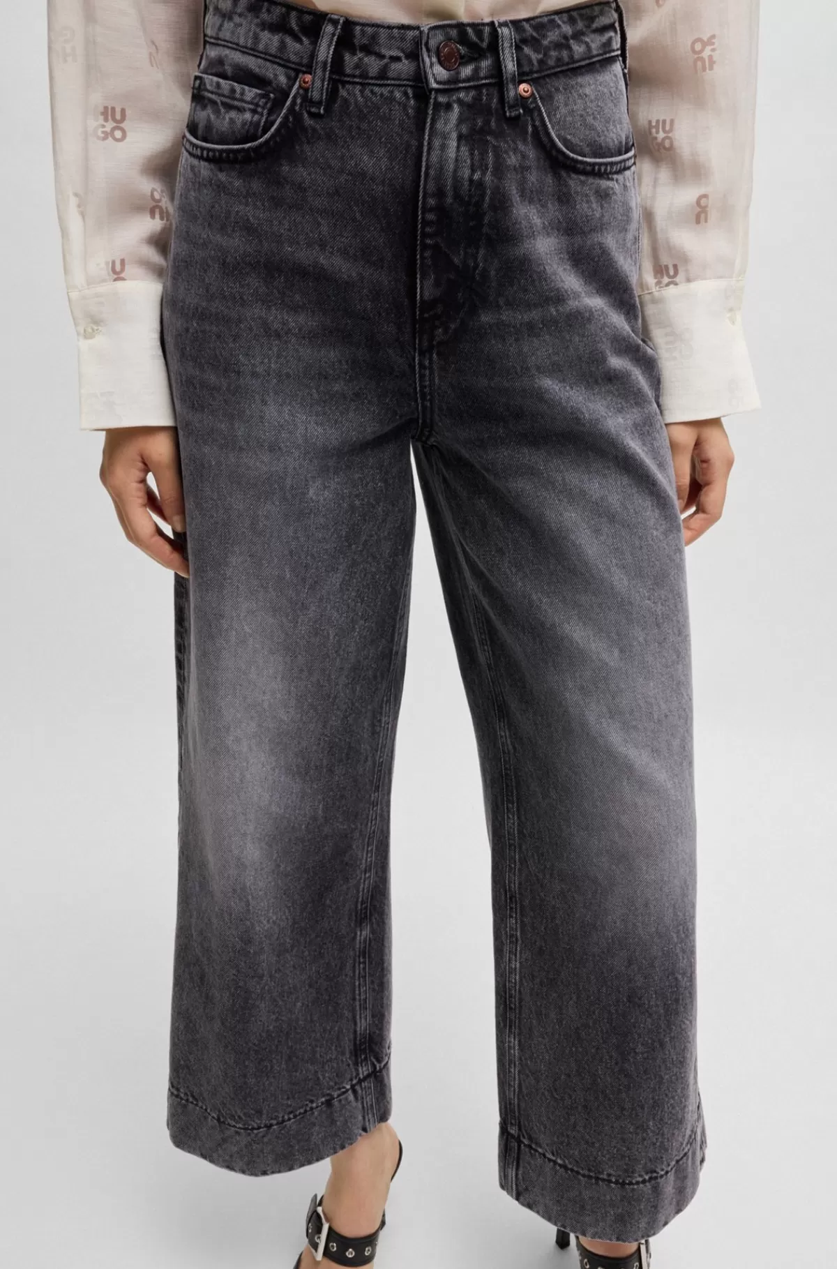 HUGO BOSS Jeans Med Vide Ben I Denim Uden Stræk Sort Cheap