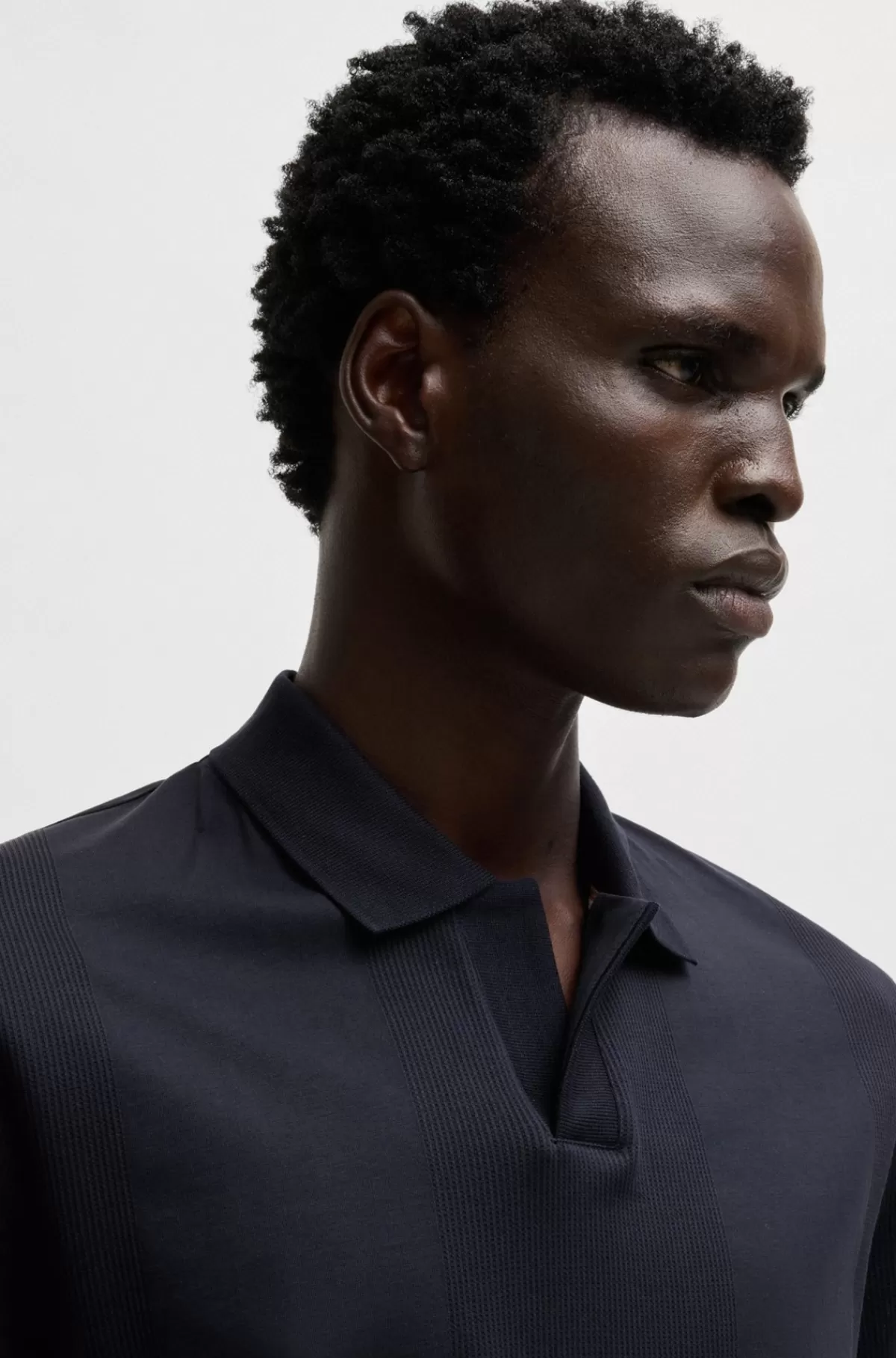 HUGO BOSS Johnny-krave Poloshirt I Bomuld Med Blandet Struktur Mørkeblå Shop