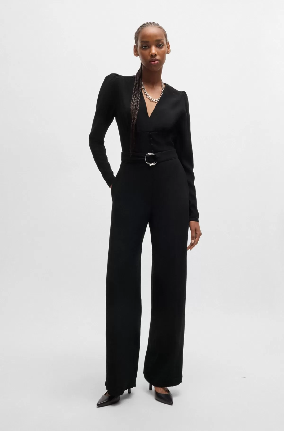 HUGO BOSS Jumpsuit I Blødt Crepestof Med Bælte Og Knaplukning Sort Cheap