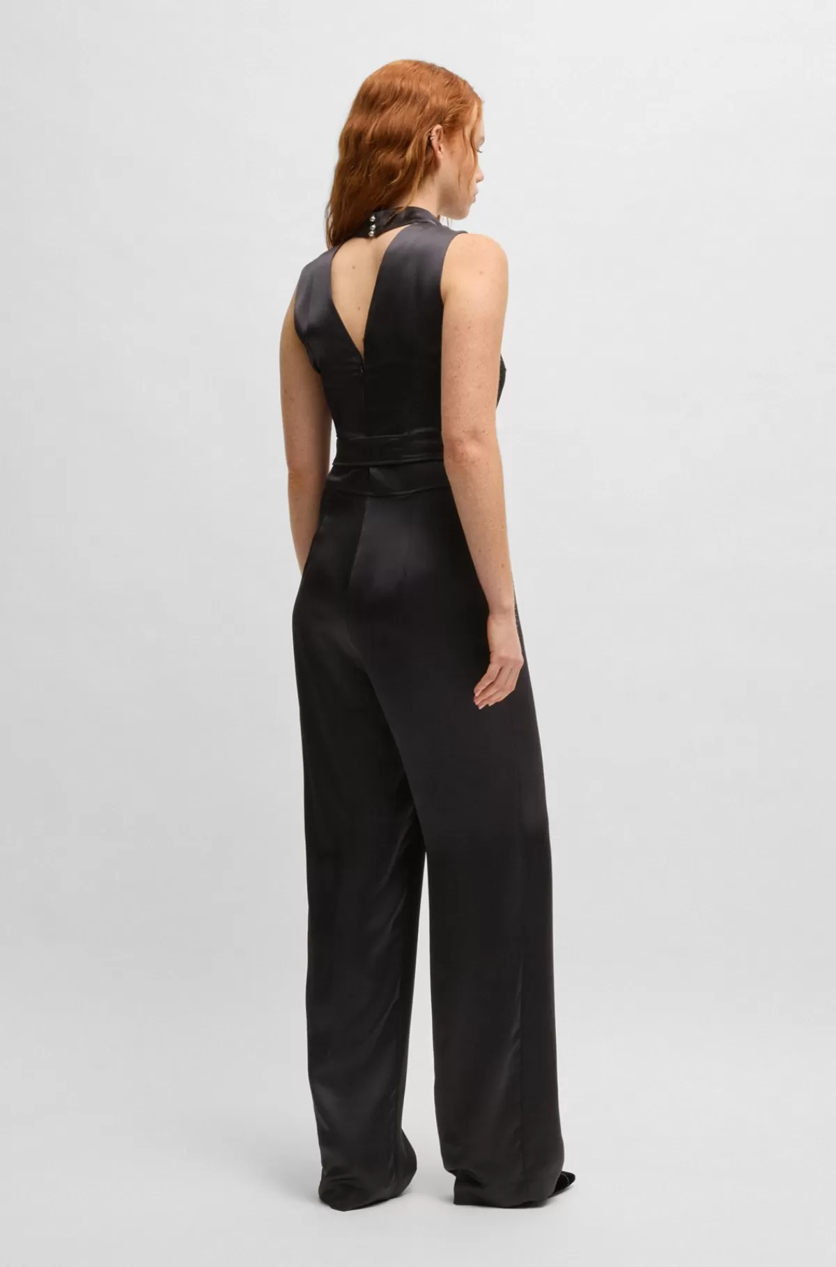 HUGO BOSS Jumpsuit Med Høj Hals I Satin Med Bindebælte Sort Sale