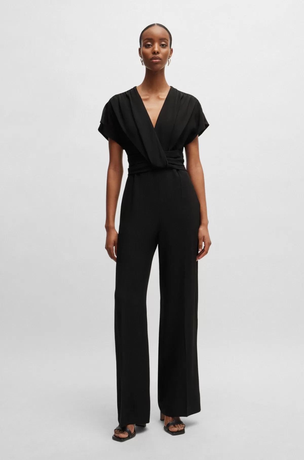 HUGO BOSS Jumpsuit Med V-hals Og Slå-om-design Sort Online