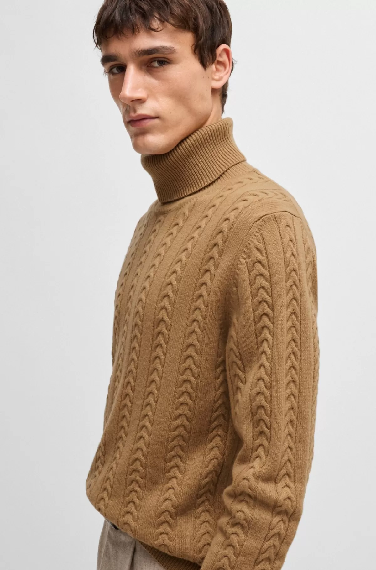 HUGO BOSS Kabelstrikket Sweater I Ny Uld Og Kashmir Beige Sale