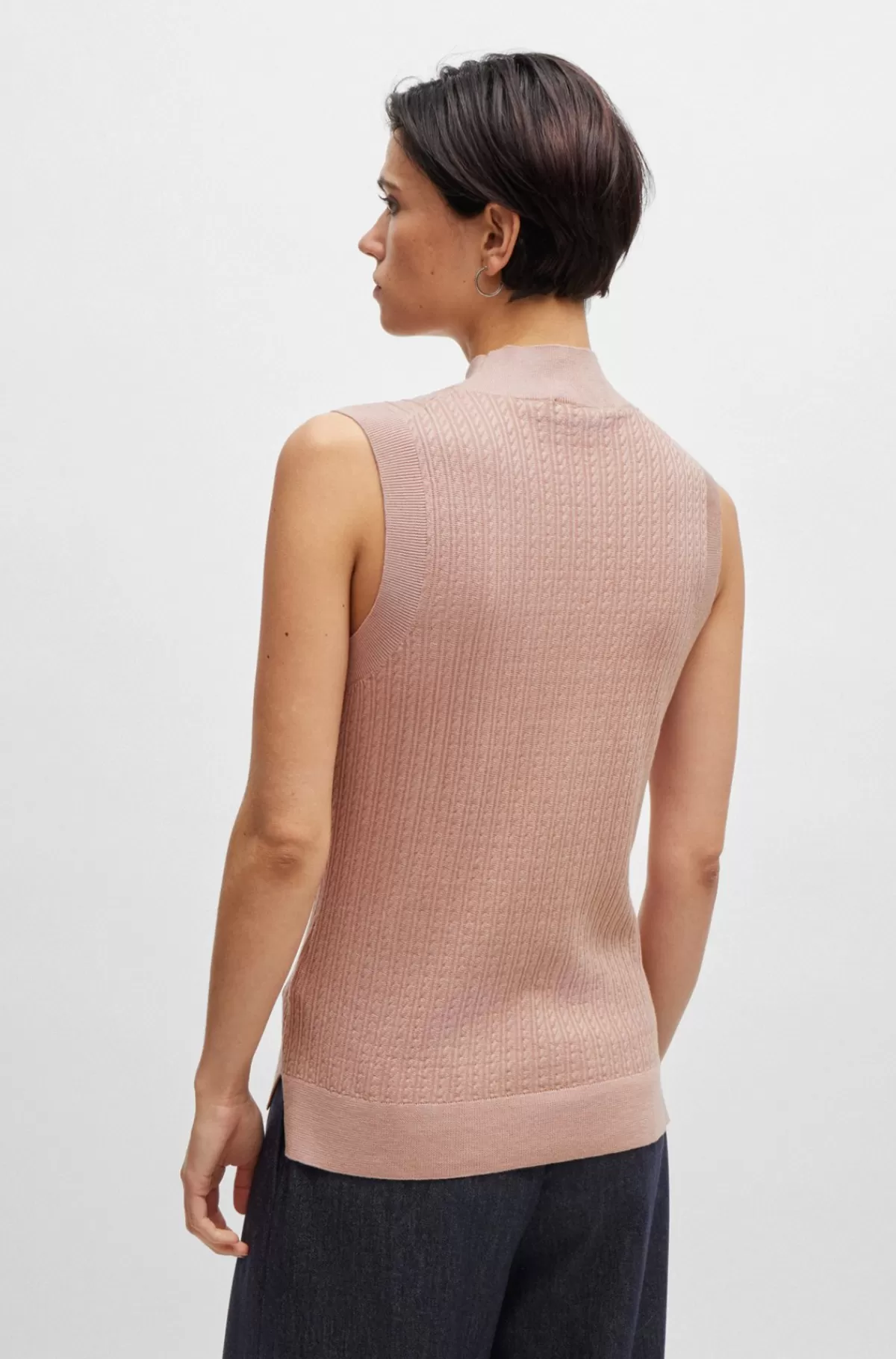 HUGO BOSS Kabelstrikket Top Uden ærmer I Silke Og Bomuld Lys pink Sale