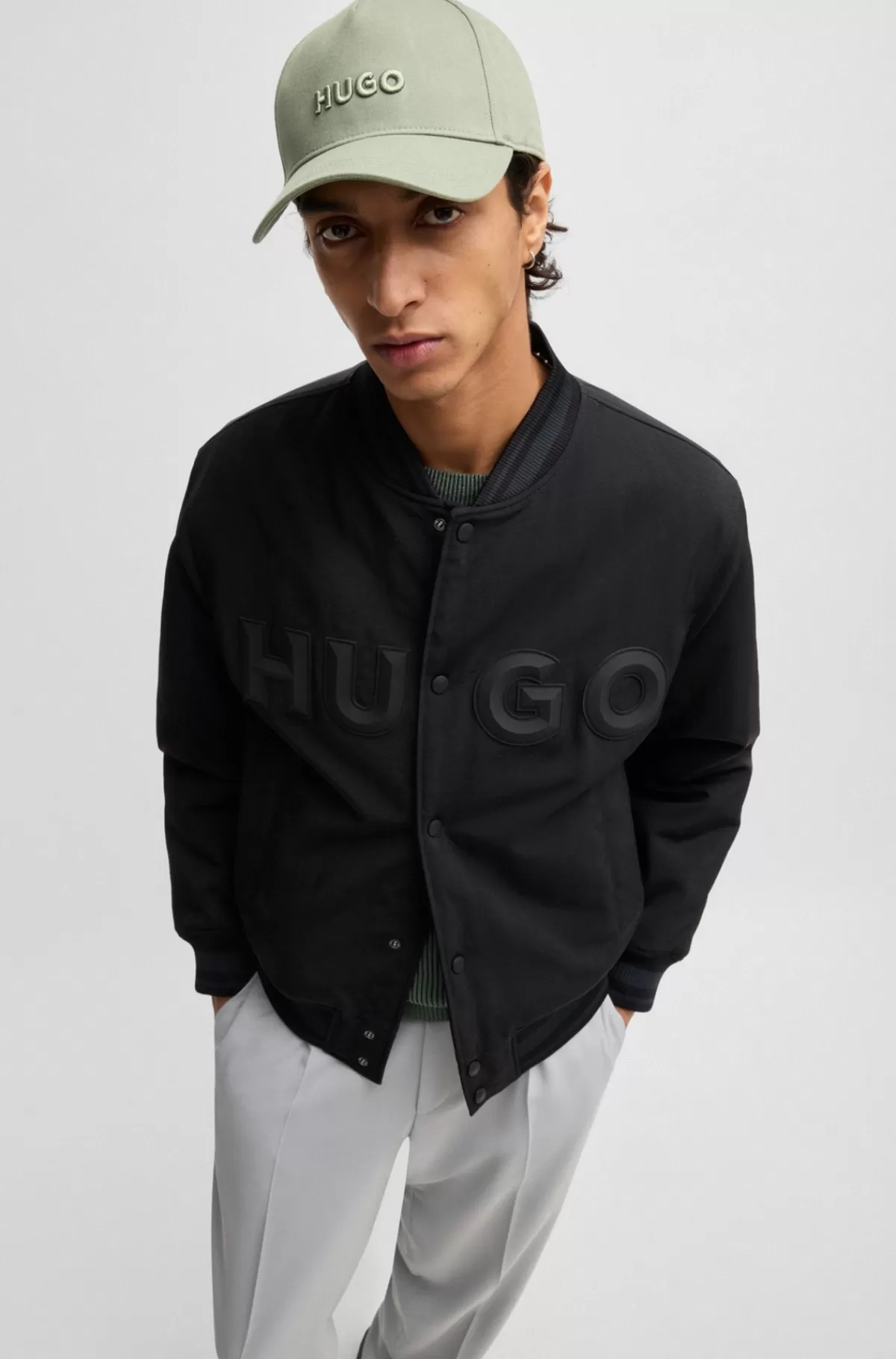 HUGO BOSS Kasket I Bomuldstwill Med Logo Foran Og På Skyggen Lysegrøn Fashion