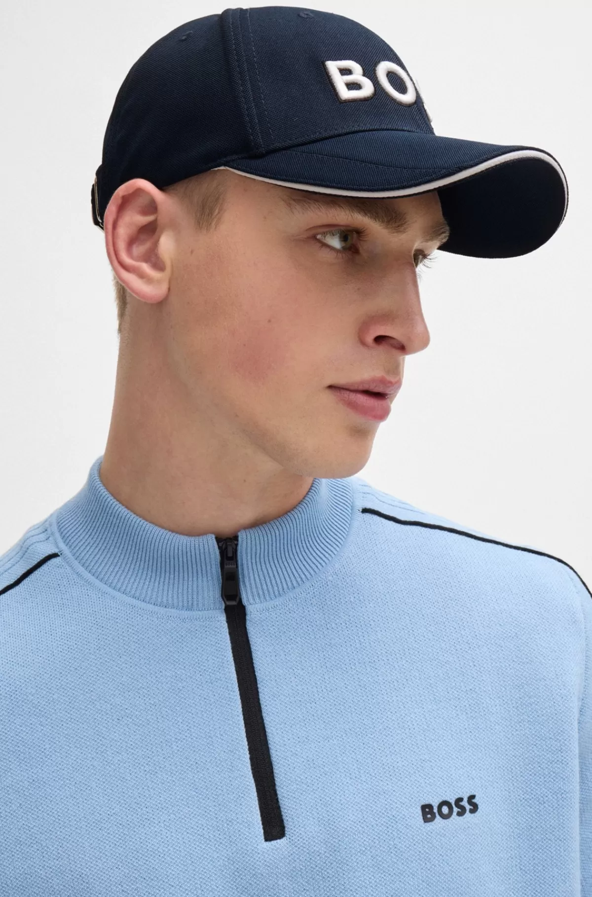 HUGO BOSS Kasket Med Seks Paneler I Strikket Piqué Med Broderet Logo Mørkeblå Clearance