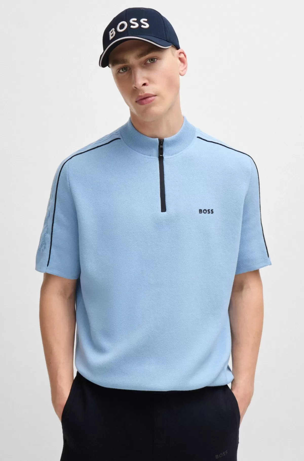HUGO BOSS Kasket Med Seks Paneler I Strikket Piqué Med Broderet Logo Mørkeblå Clearance
