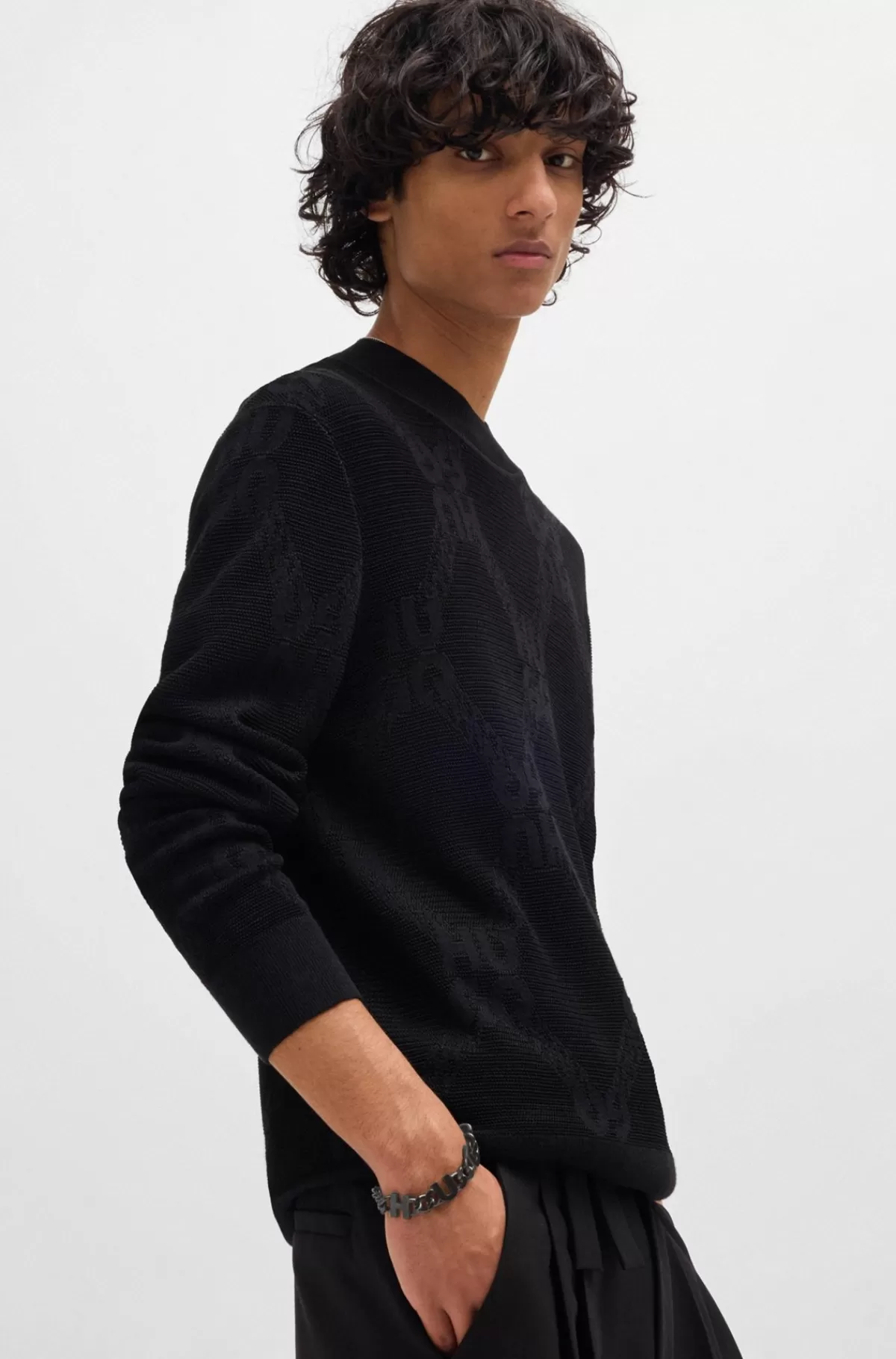 HUGO BOSS Kædearmbånd Med Indsatte Logobogstaver Sort New