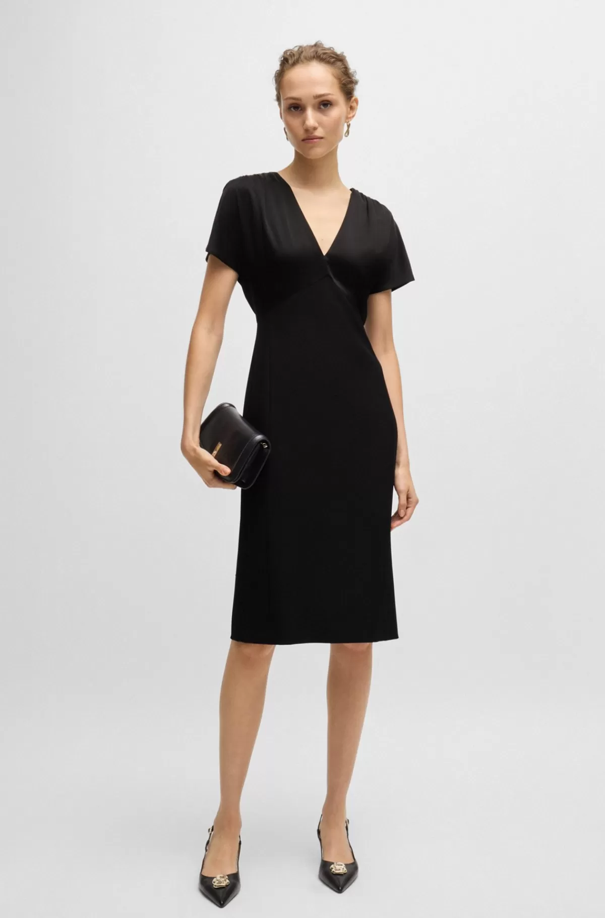 HUGO BOSS Kjole I Blandede Materialer Med Slim Fit Og V-hals Sort Fashion
