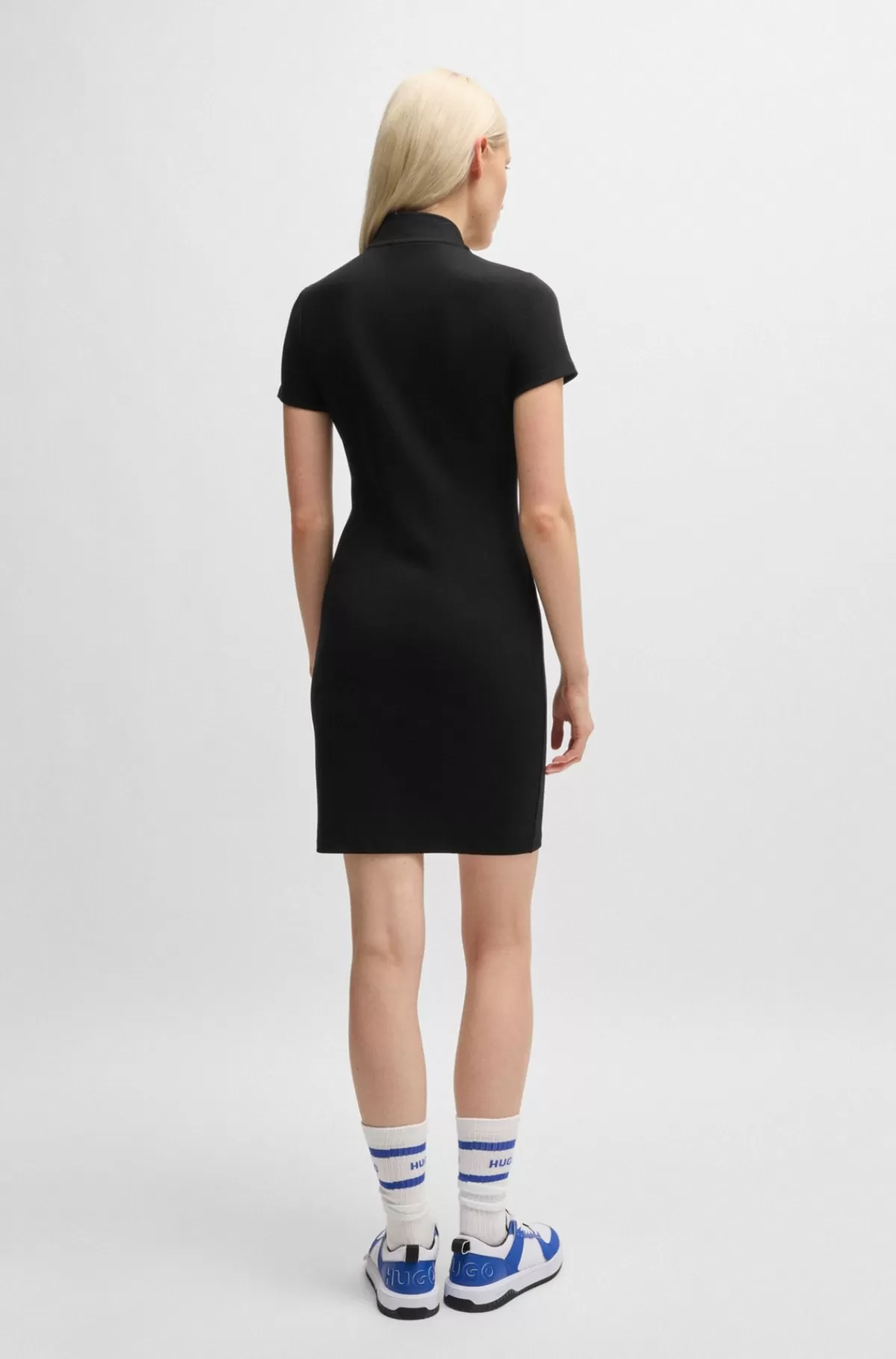 HUGO BOSS Kjole I Bomuld Med Stræk Og Lynlås Med Logo Sort Shop