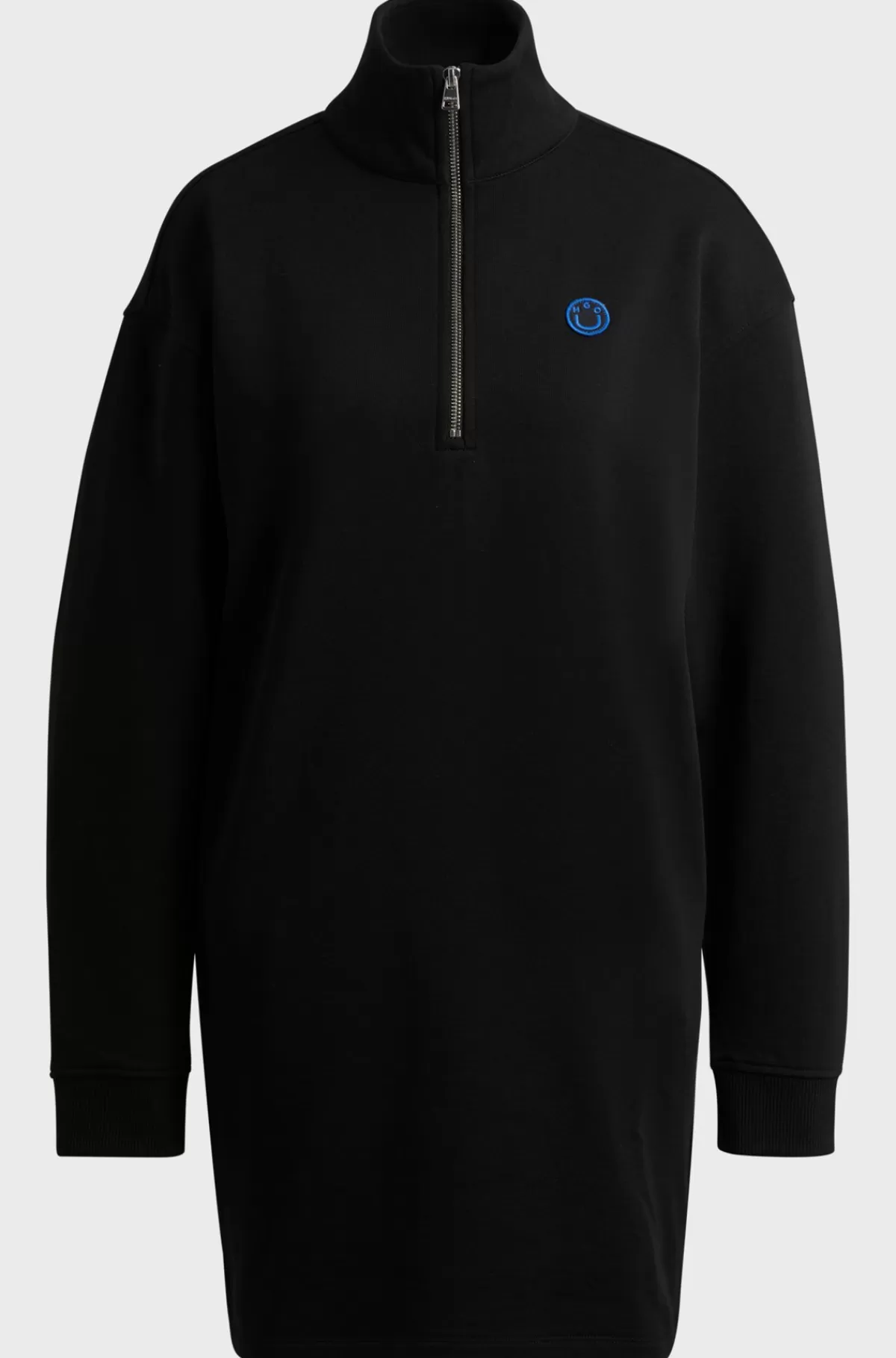 HUGO BOSS Kjole I Bomuldsfrotté Med Lynlås I Halsen Og Logobadge Med Happy HUGO Sort Clearance