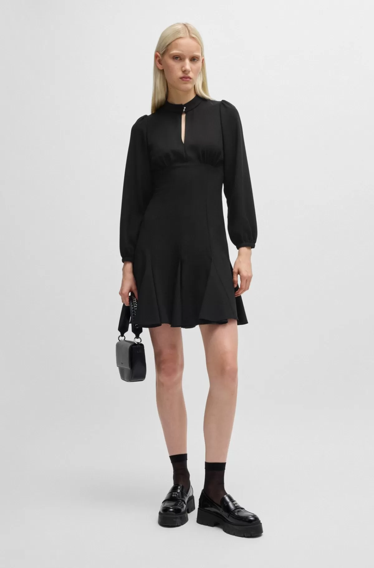 HUGO BOSS Kjole I Crepe Med Kinakrave Med Knapper Sort Online