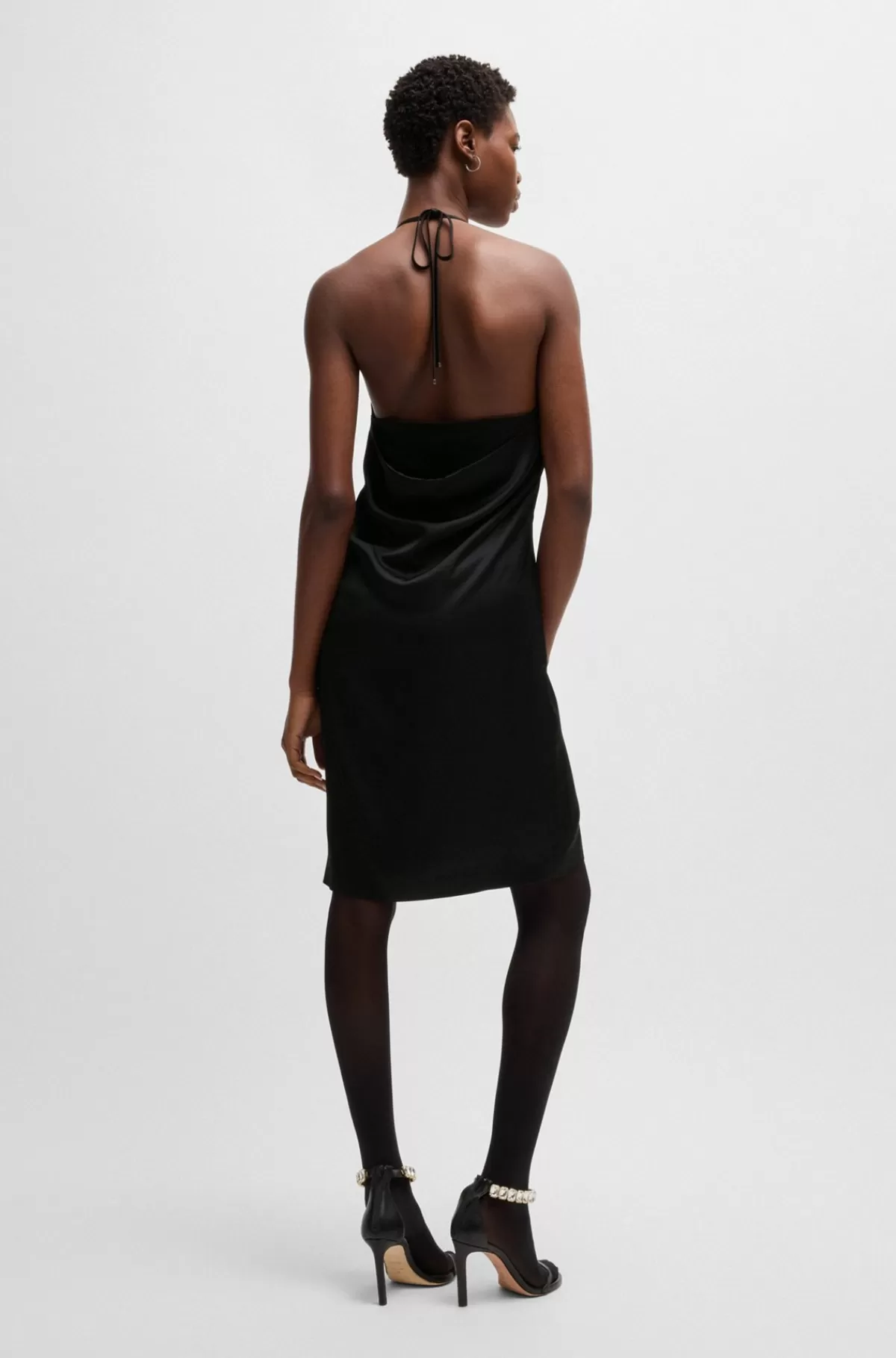 HUGO BOSS Kjole I Satin Med Halterneck Og Krystaller Sort Outlet