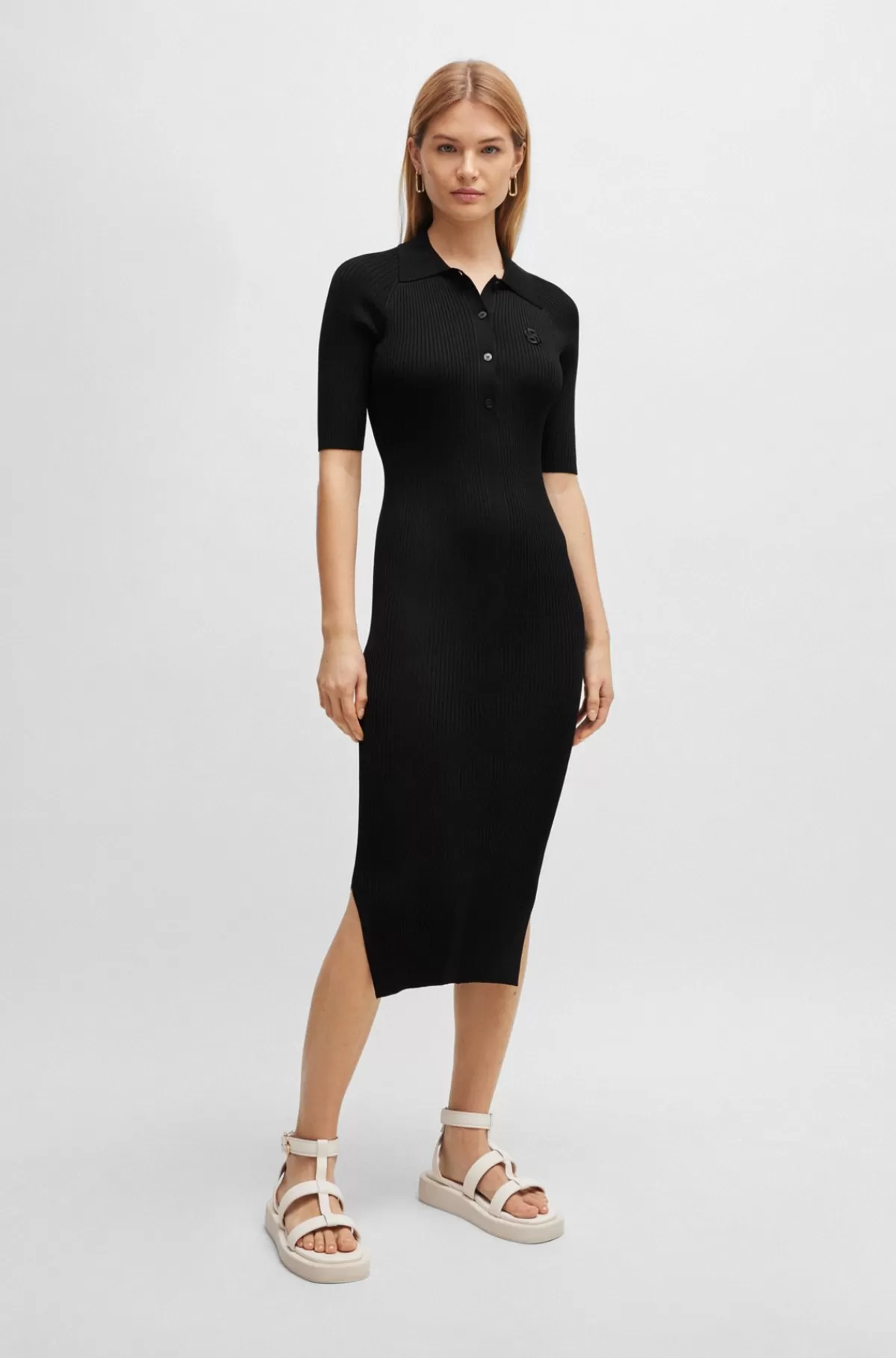 HUGO BOSS Kjole Med Knapstolpelukning Og Dobbeltmonogram Sort Online