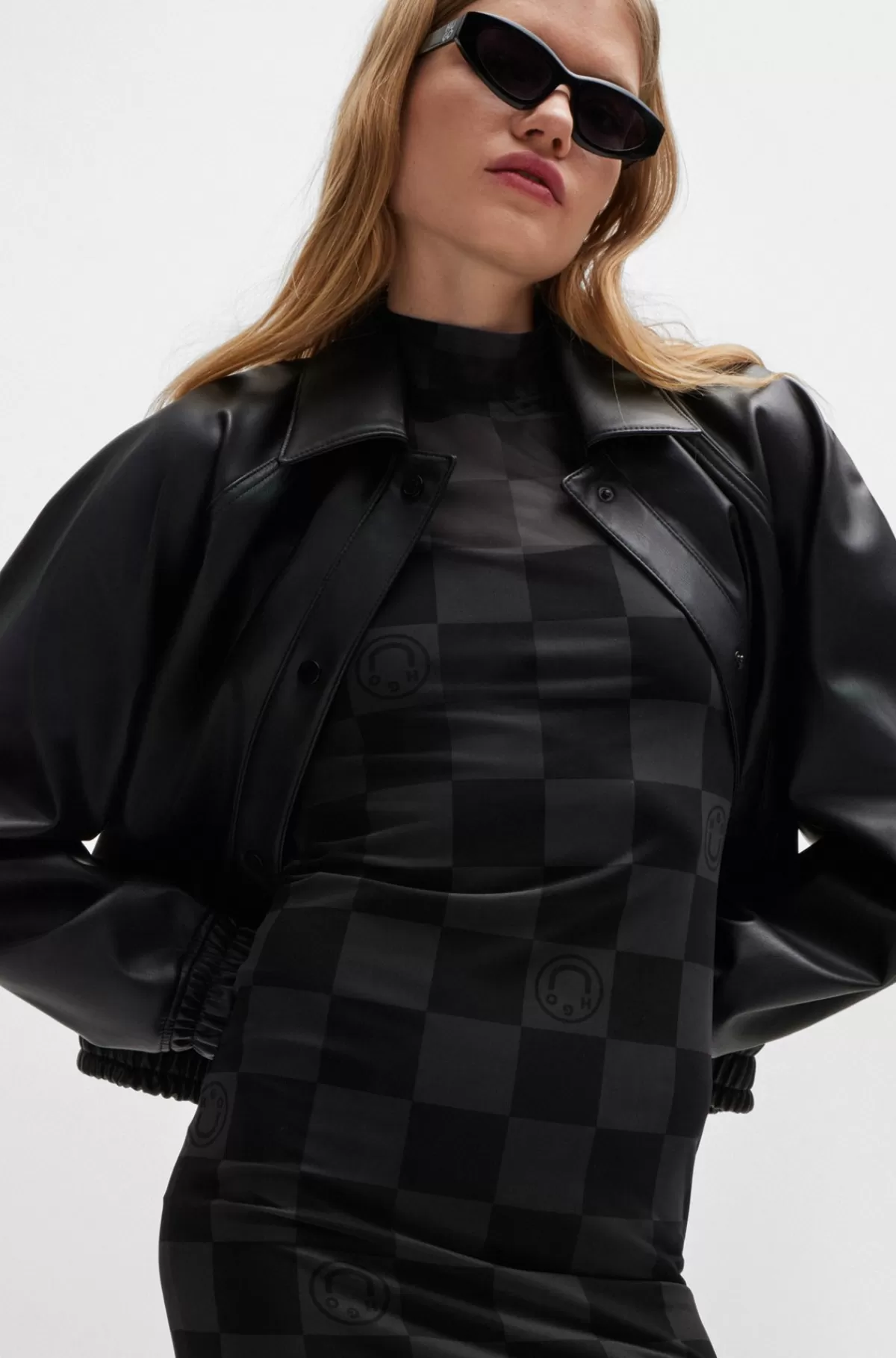 HUGO BOSS Kjole Med Korte ærmer I Mesh Med Stræk Og Sæsonens Print Sort mønstret Sale