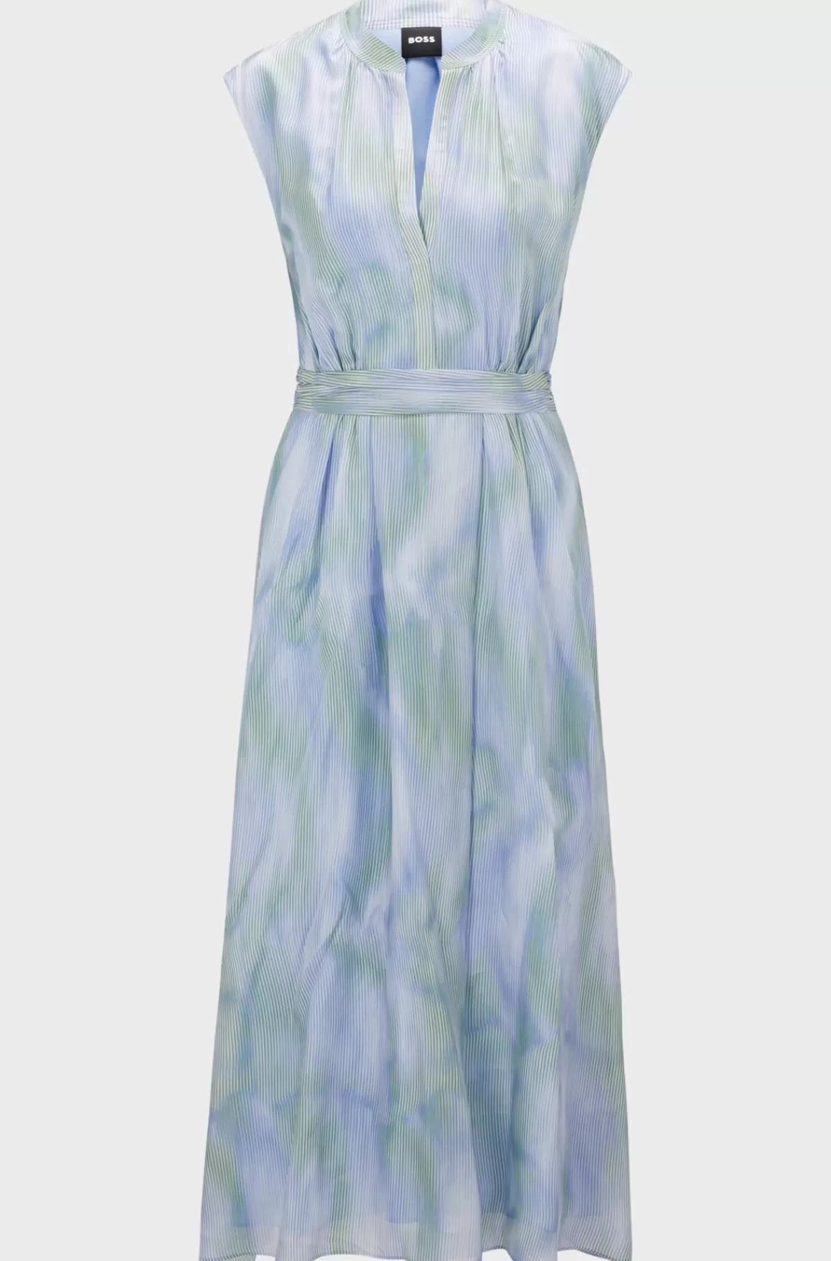 HUGO BOSS Kjole Med Korte ærmer I Silke Med Stribet Print Blå mønstret Fashion