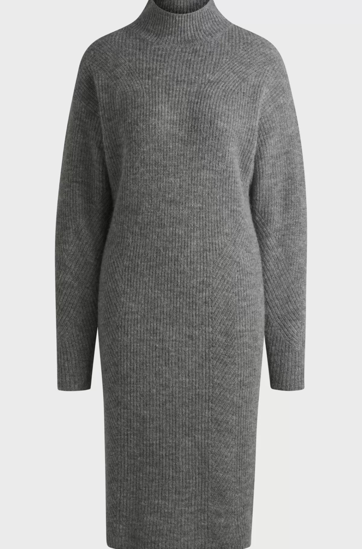 HUGO BOSS Kjole Med Lange ærmer Og Relaxed Fit I Blandede Ribstrukturer Grå Clearance