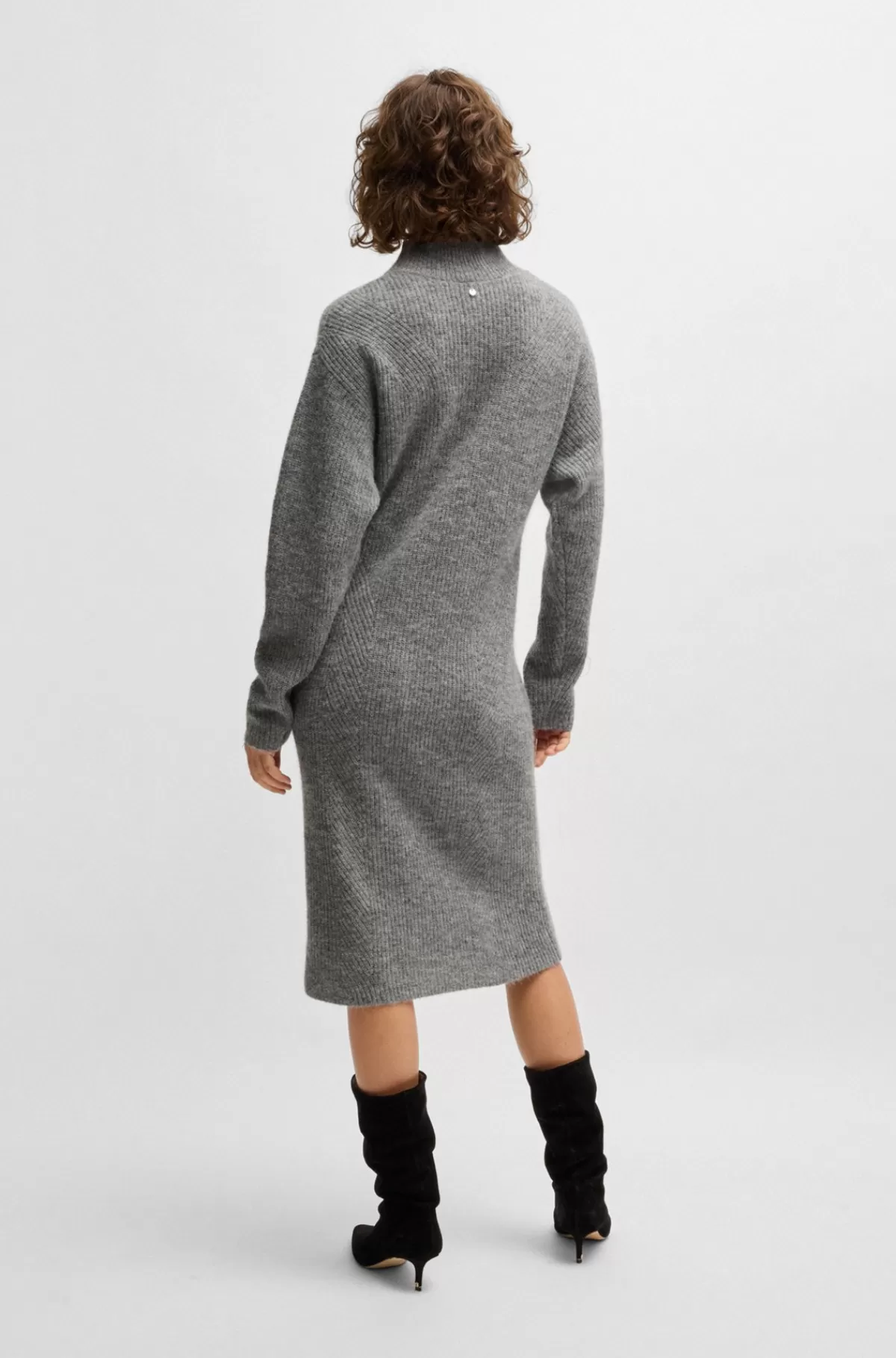 HUGO BOSS Kjole Med Lange ærmer Og Relaxed Fit I Blandede Ribstrukturer Grå Clearance