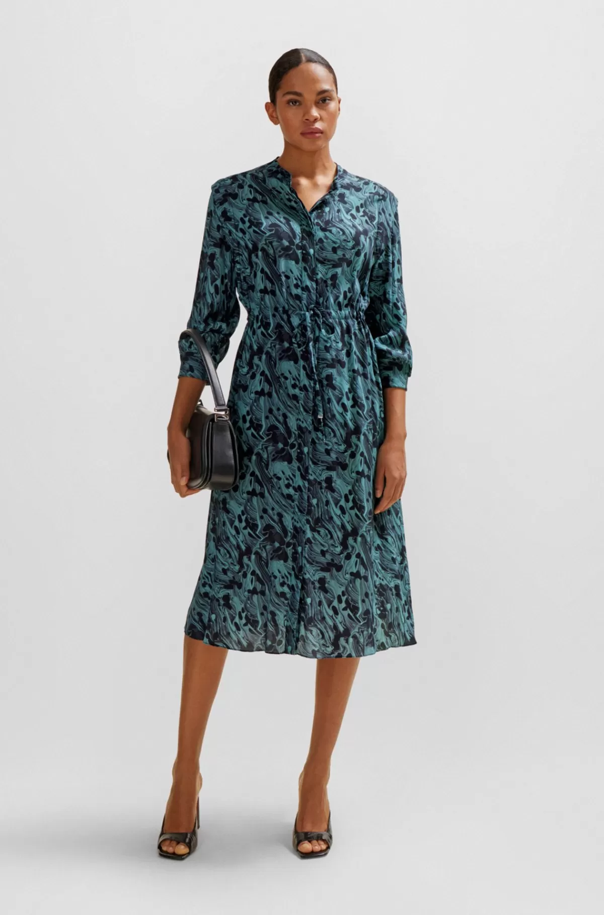 HUGO BOSS Kjole Med Løbesnor I Taljen Og Abstrakt Print Mønstret Flash Sale