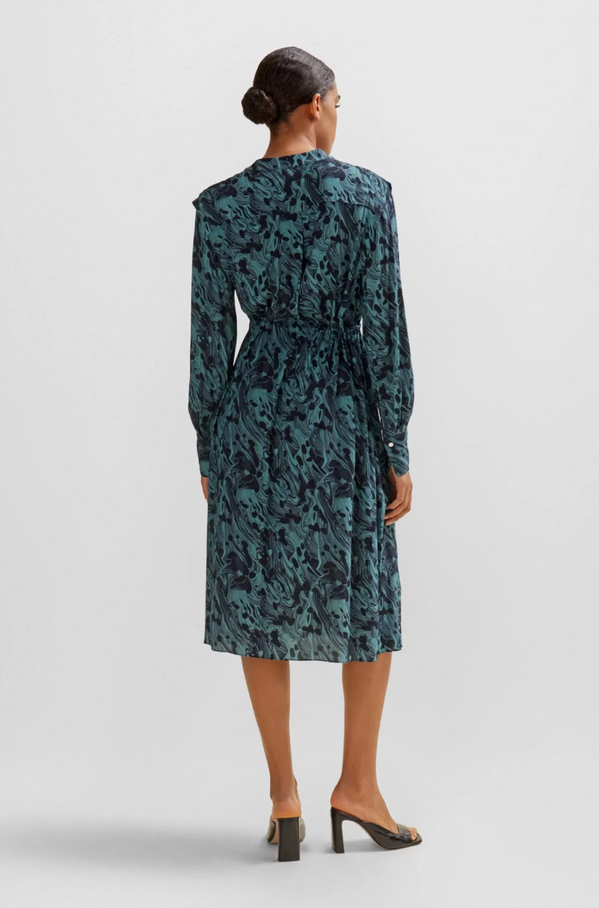 HUGO BOSS Kjole Med Løbesnor I Taljen Og Abstrakt Print Mønstret Flash Sale