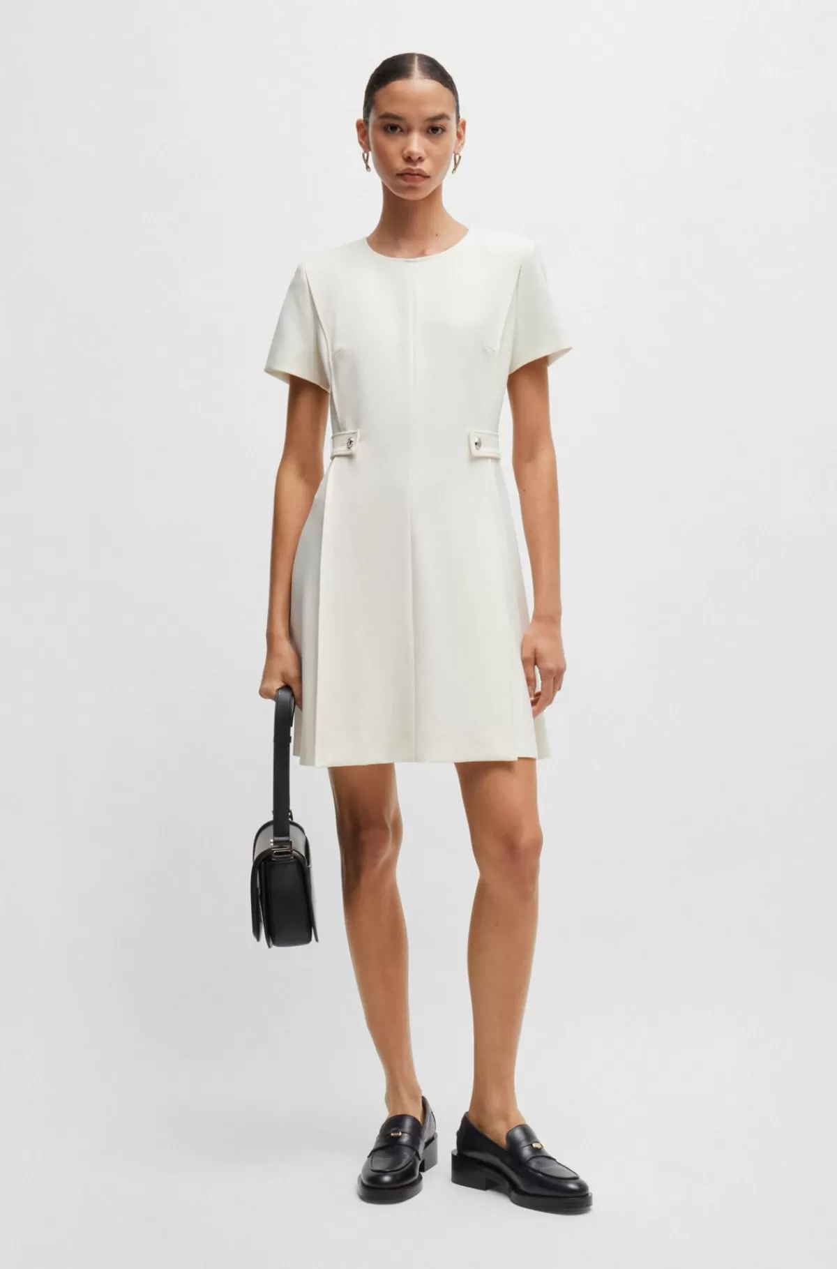 HUGO BOSS Kjole Med Regular Fit I Stof Med Stræk Og Metalknapper Hvid Fashion
