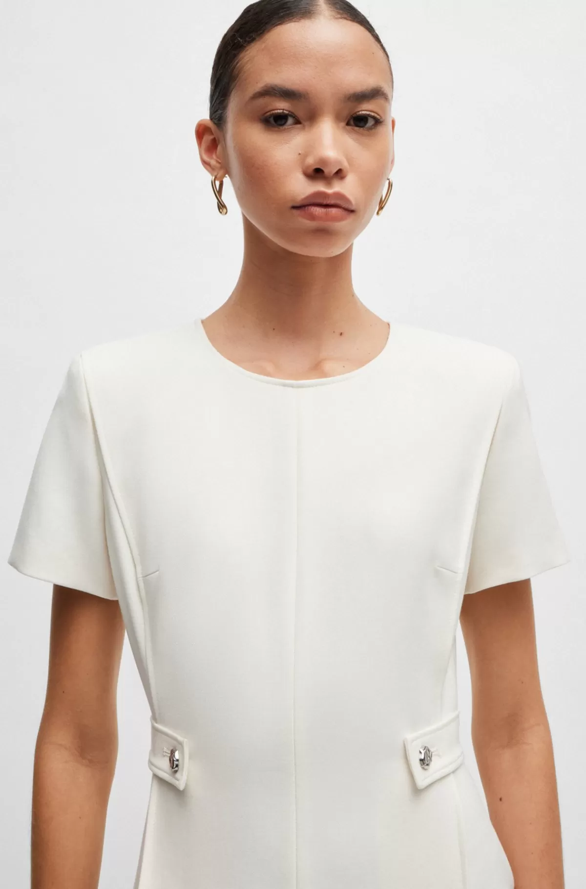 HUGO BOSS Kjole Med Regular Fit I Stof Med Stræk Og Metalknapper Hvid Fashion