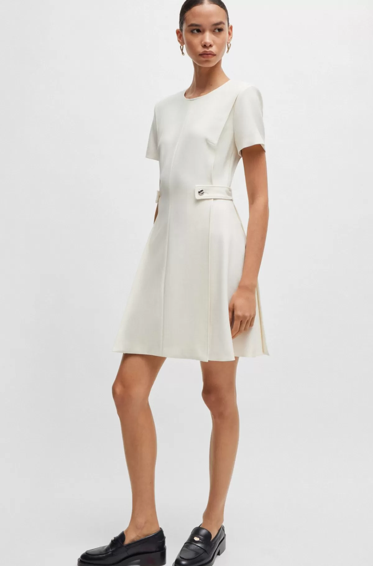 HUGO BOSS Kjole Med Regular Fit I Stof Med Stræk Og Metalknapper Hvid Fashion