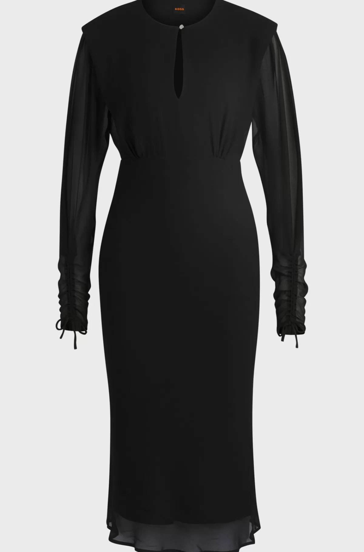 HUGO BOSS Kjole Med Regular Fit, Nøglehulshals Og Løbesnore I ærmerne Sort Fashion