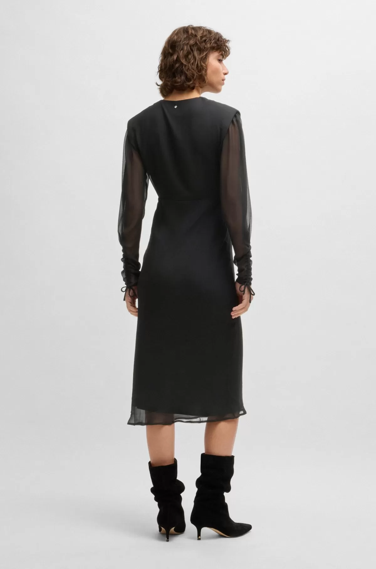 HUGO BOSS Kjole Med Regular Fit, Nøglehulshals Og Løbesnore I ærmerne Sort Fashion