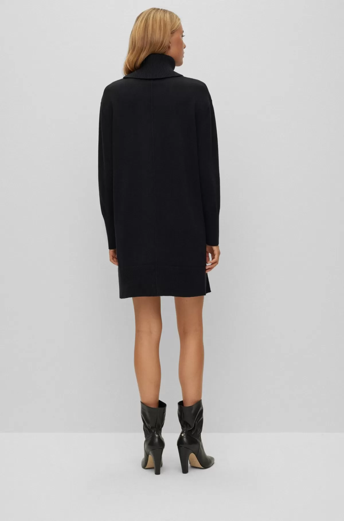 HUGO BOSS Kjole Med Rullekrave I Bomuld Og Ny Uld Sort Cheap