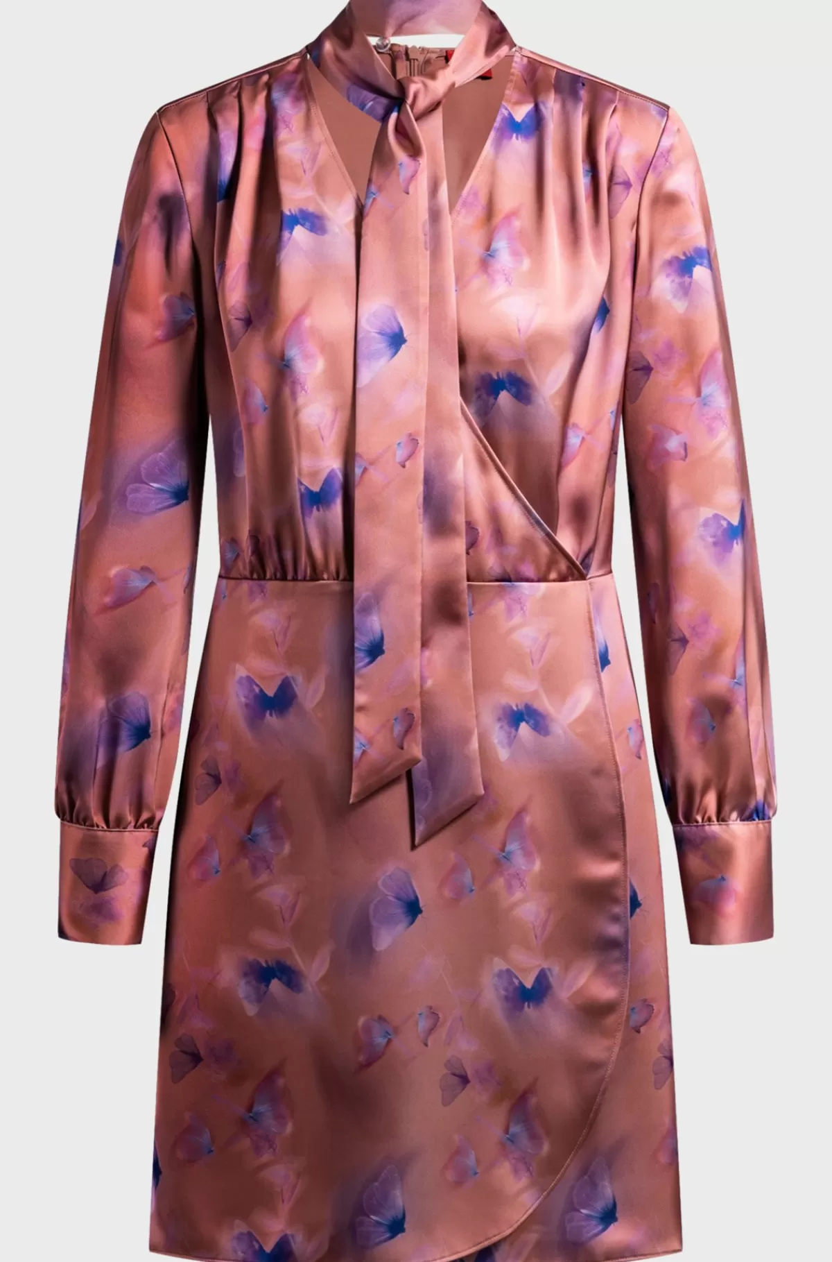 HUGO BOSS Kjole Med Slå Om-design Og Sommerfugleprint Samt Knapmanchetter Mønstret Clearance