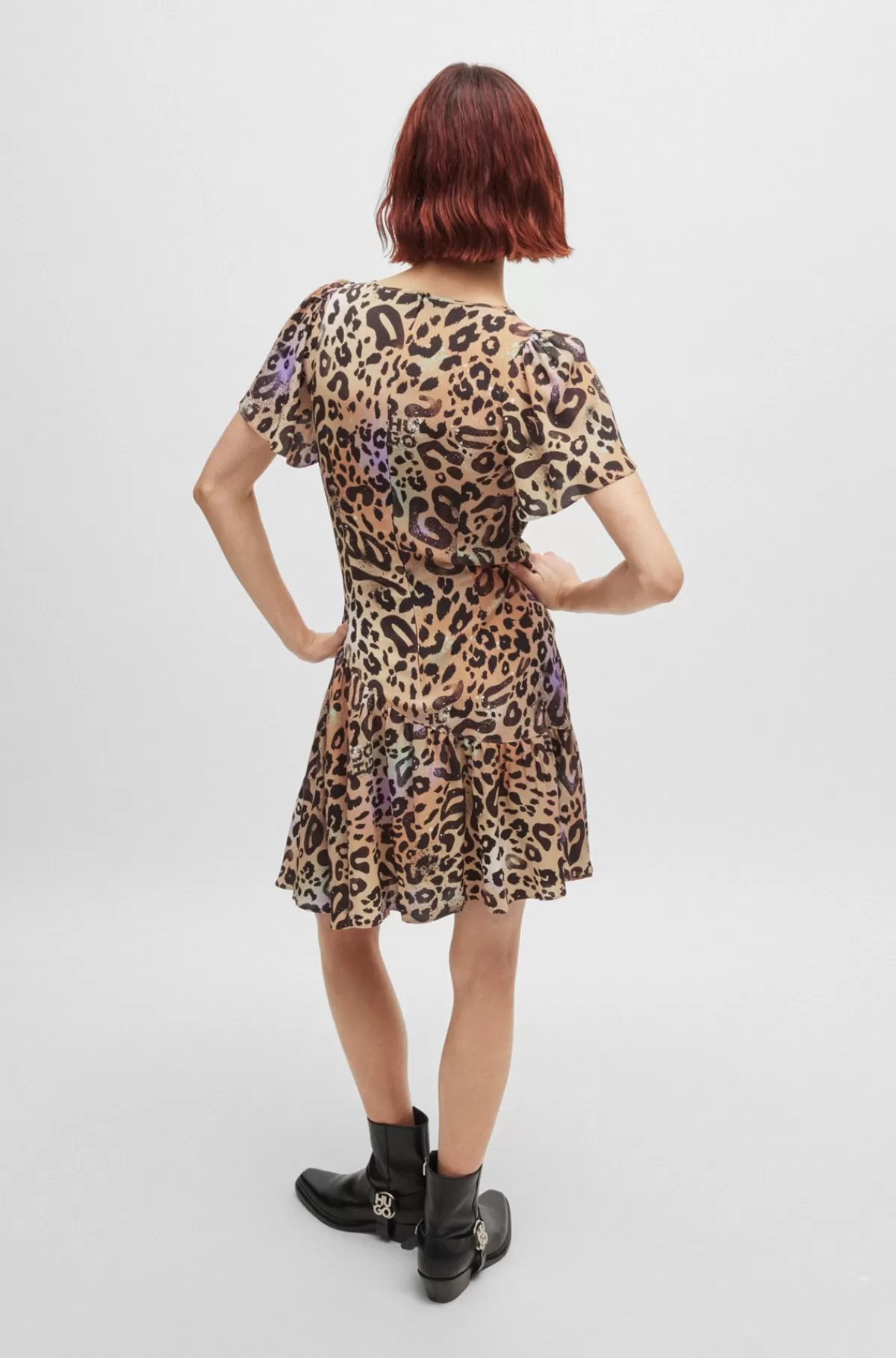HUGO BOSS Kjole Med Slå Om-effekt I Leopardprintet Stof Mønstret Discount