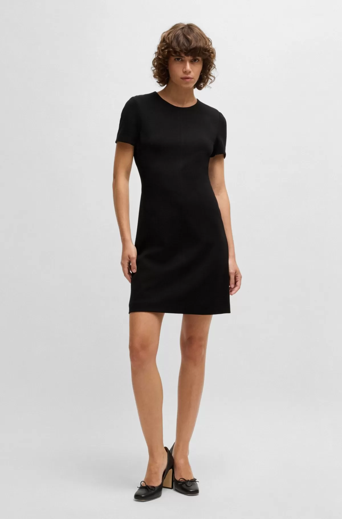 HUGO BOSS Kjole Med Slim Fit Og Crew Neck I Stof Med Stræk Sort Best Sale