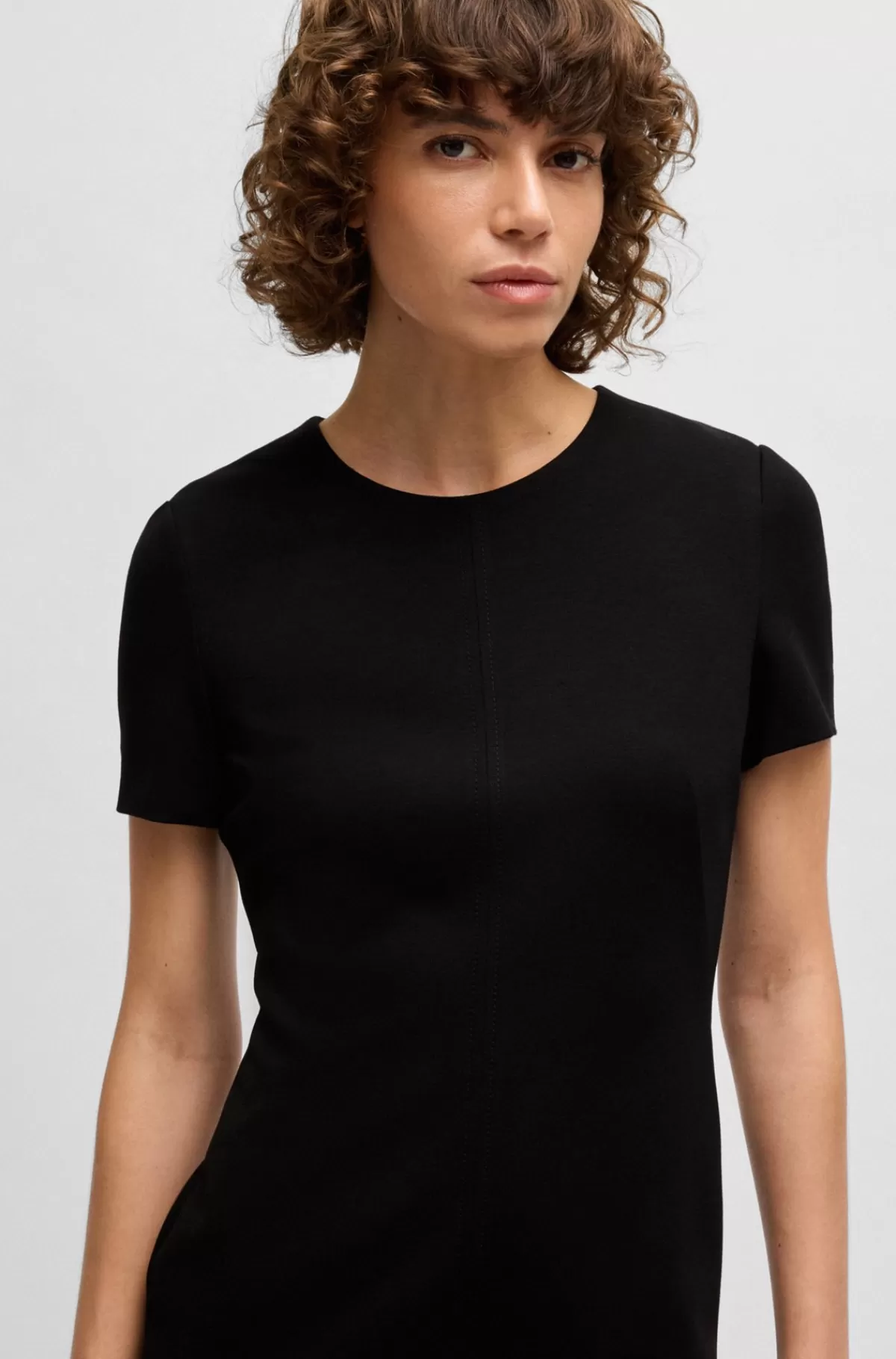 HUGO BOSS Kjole Med Slim Fit Og Crew Neck I Stof Med Stræk Sort Best Sale